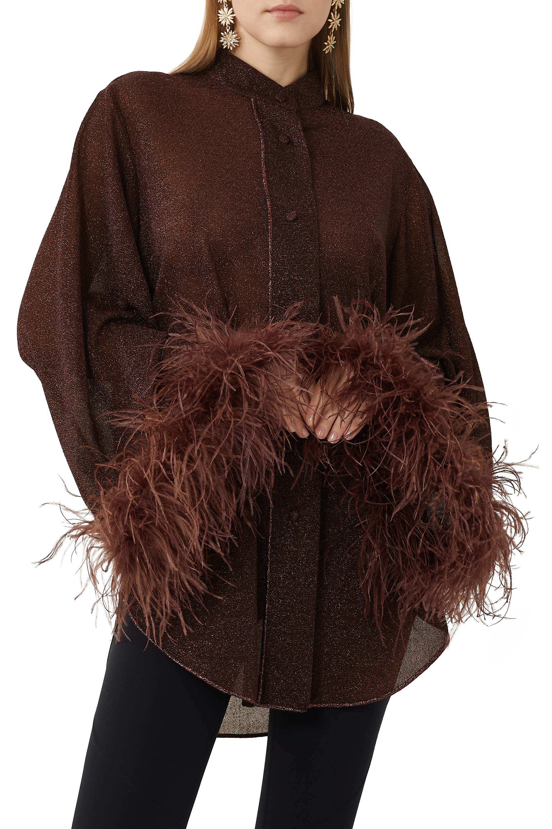 Lumiere Plumage Feather-Trim Shirt