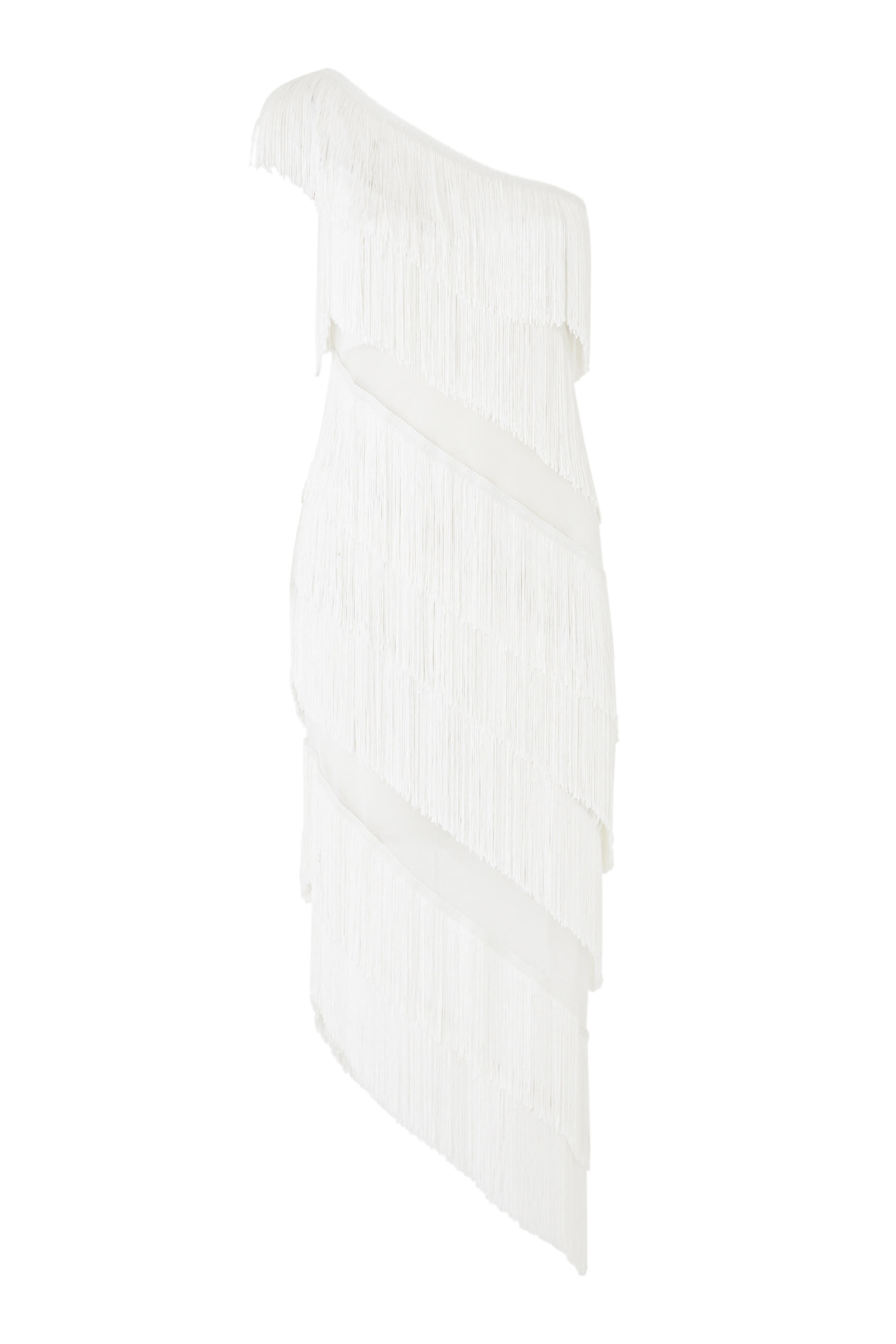 Spliced One-Shoulder Fringe Dress