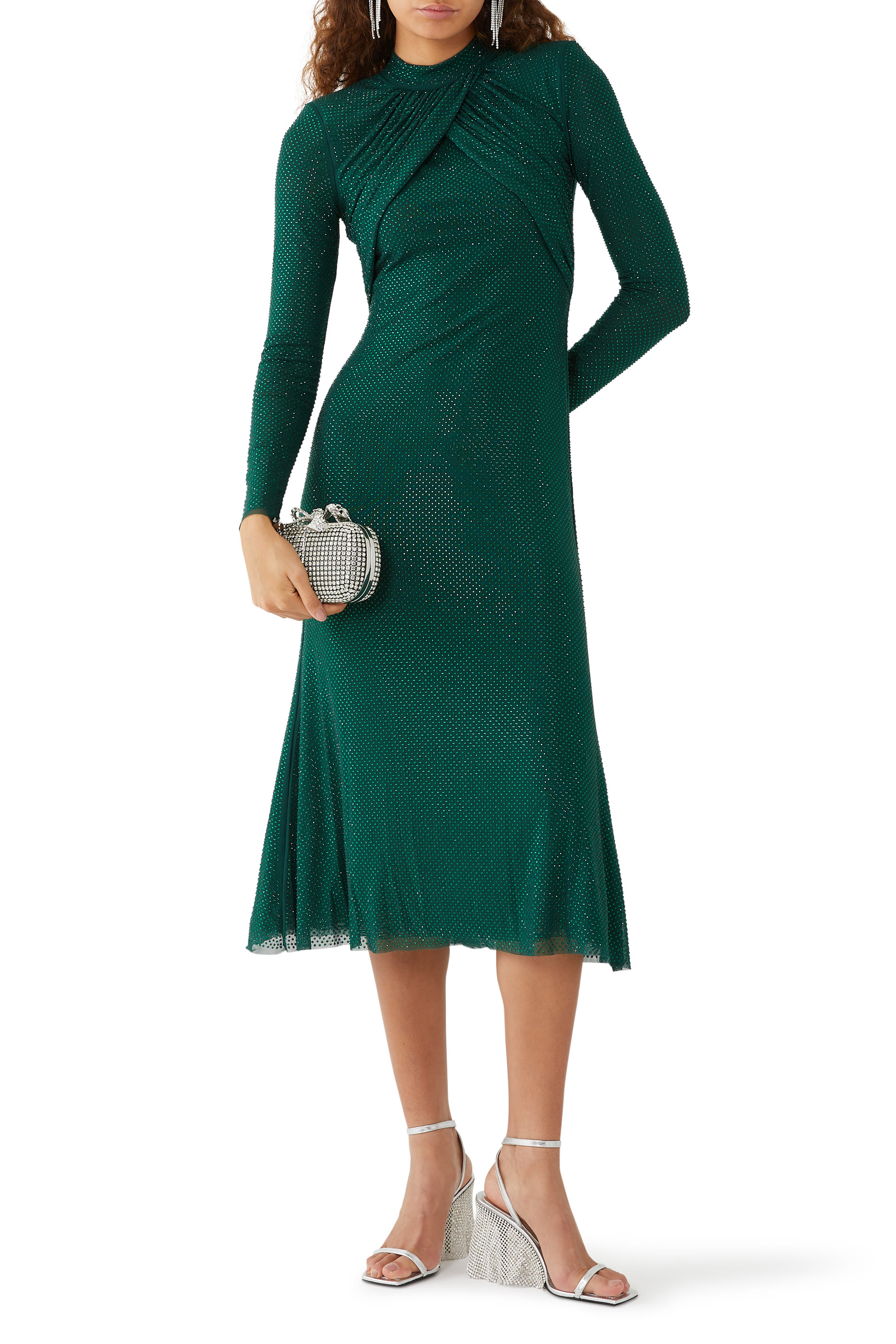 Rhinestone Mesh Midi Dress