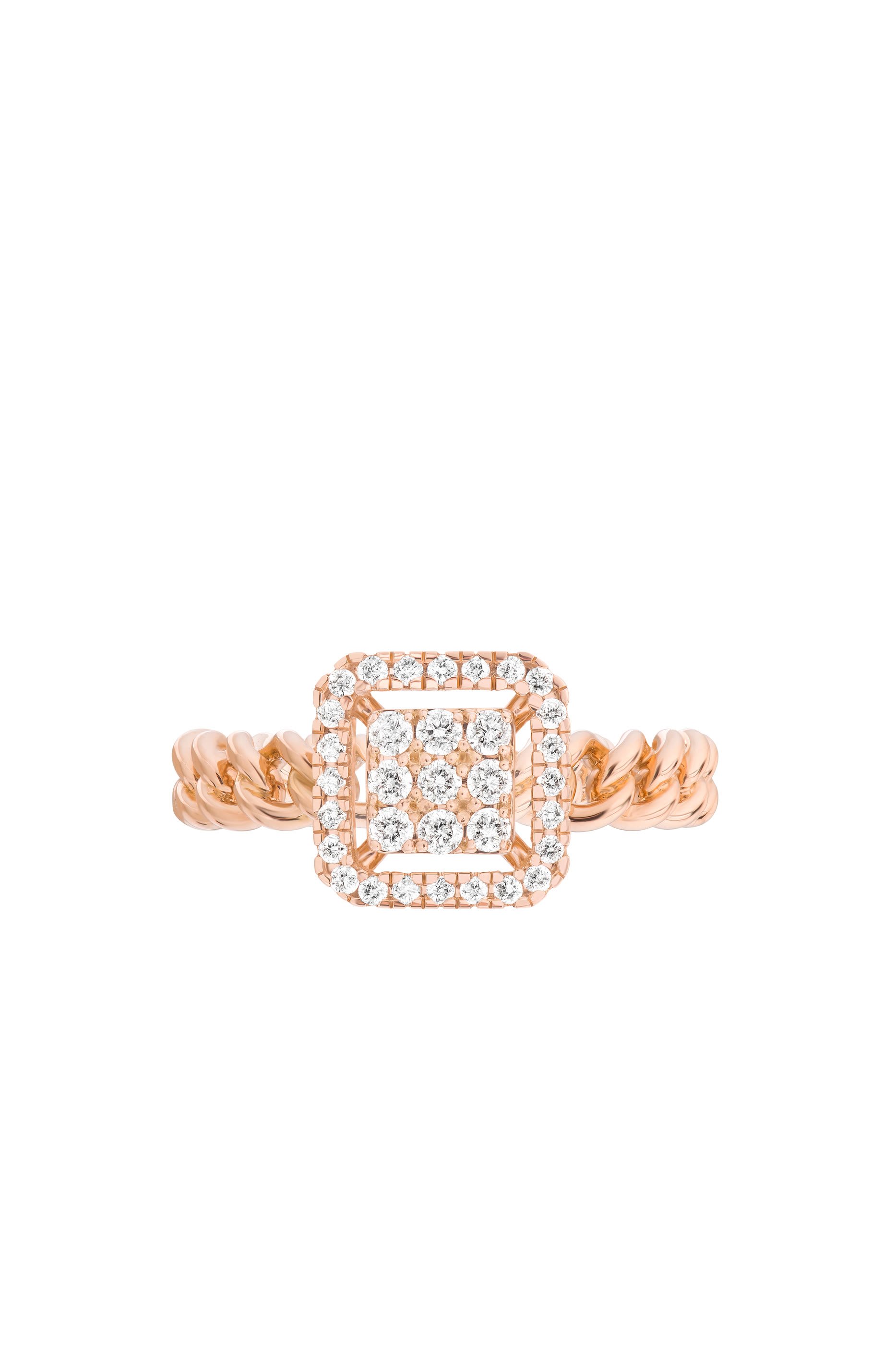 Quwa Square Single Ring, 18k Pink Gold & Diamonds