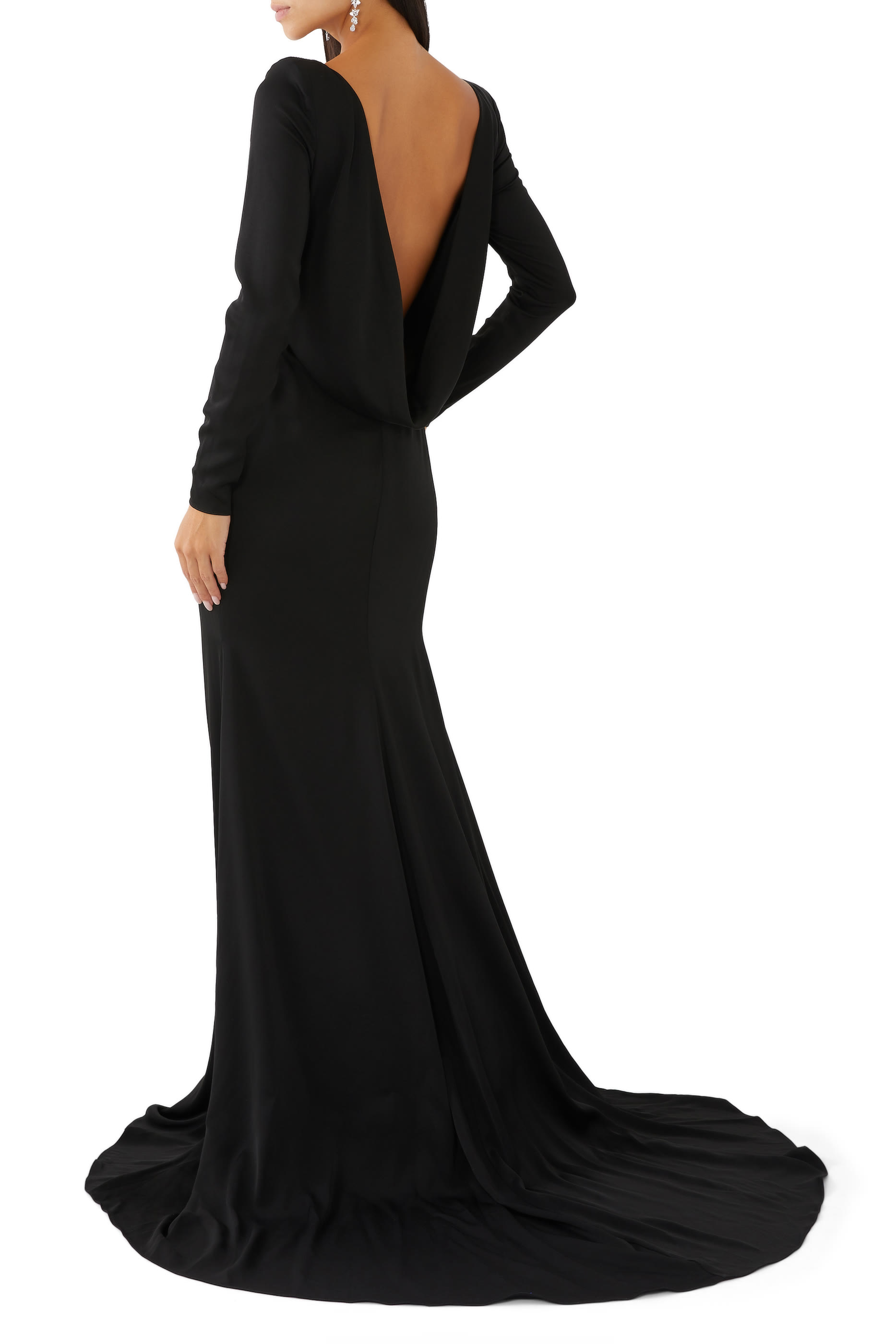 Long Sleeve Open Back Drape Gown