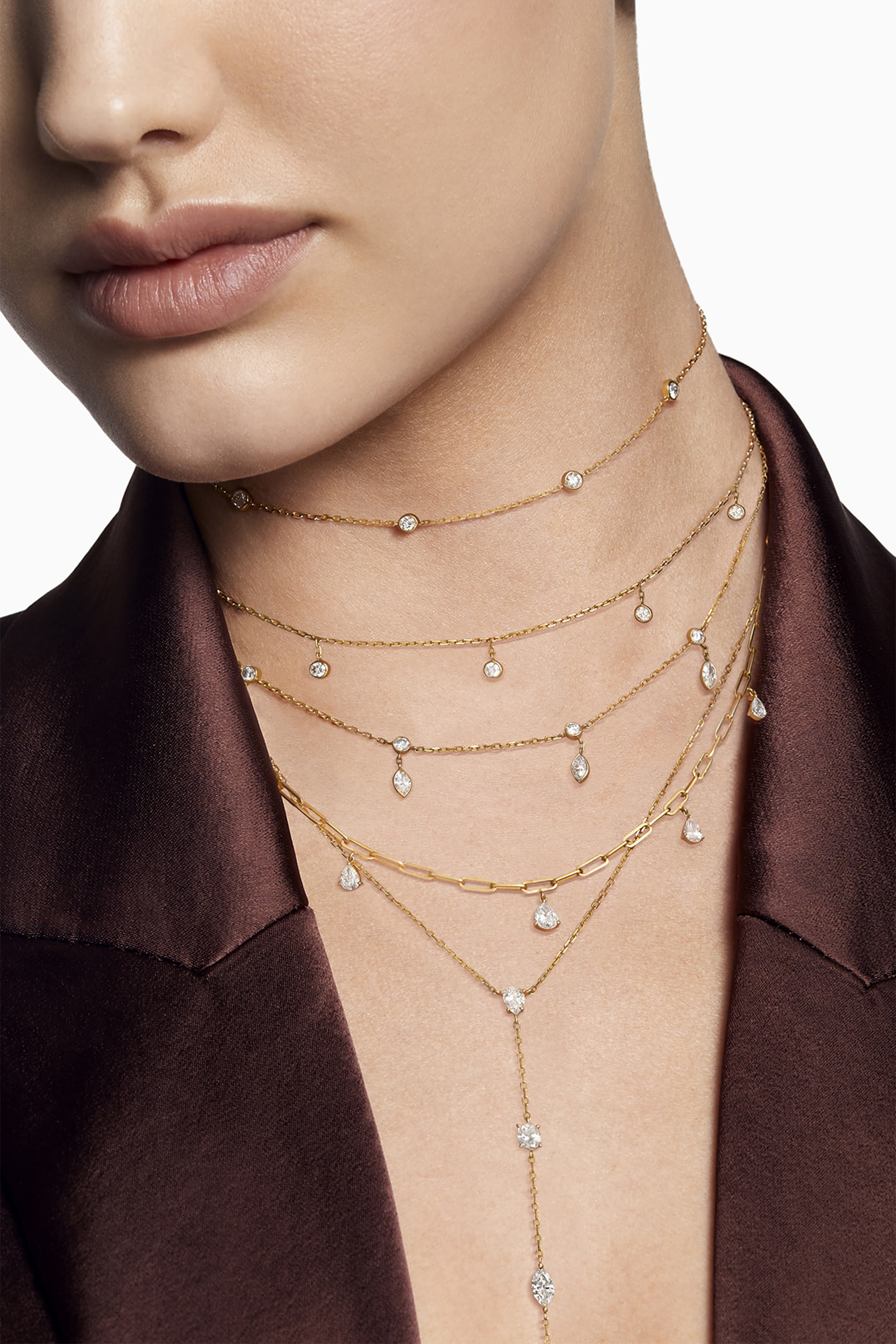 Sparkle Graduated Pear Dangle Chain Necklace, 18k Yellow Gold with Diamonds