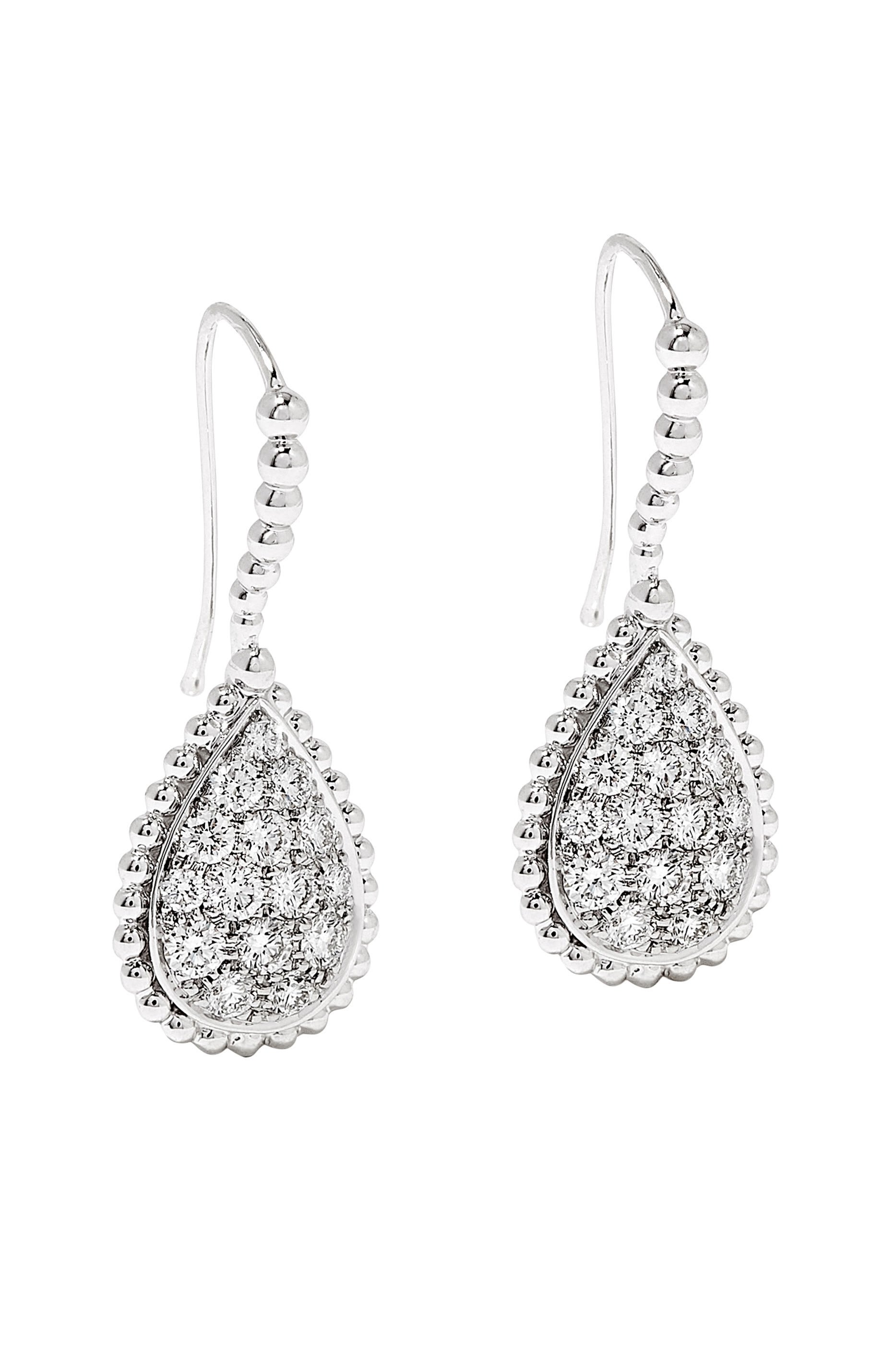 Serpent Boh&egrave;me M Motif Sleepers Earrings, 18k White Gold & Diamonds
