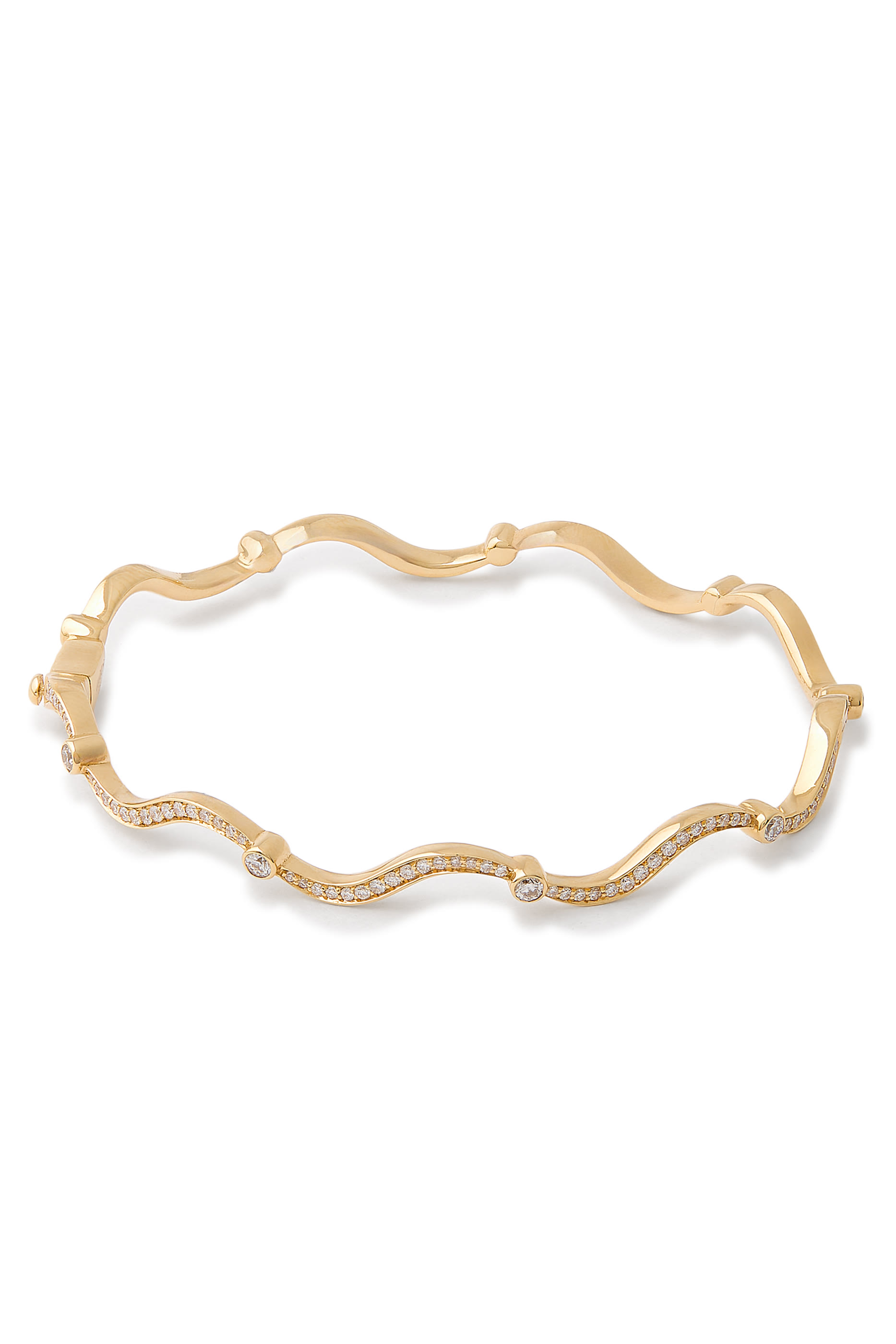 Wave Bangle, 18k Yellow Gold & Diamonds