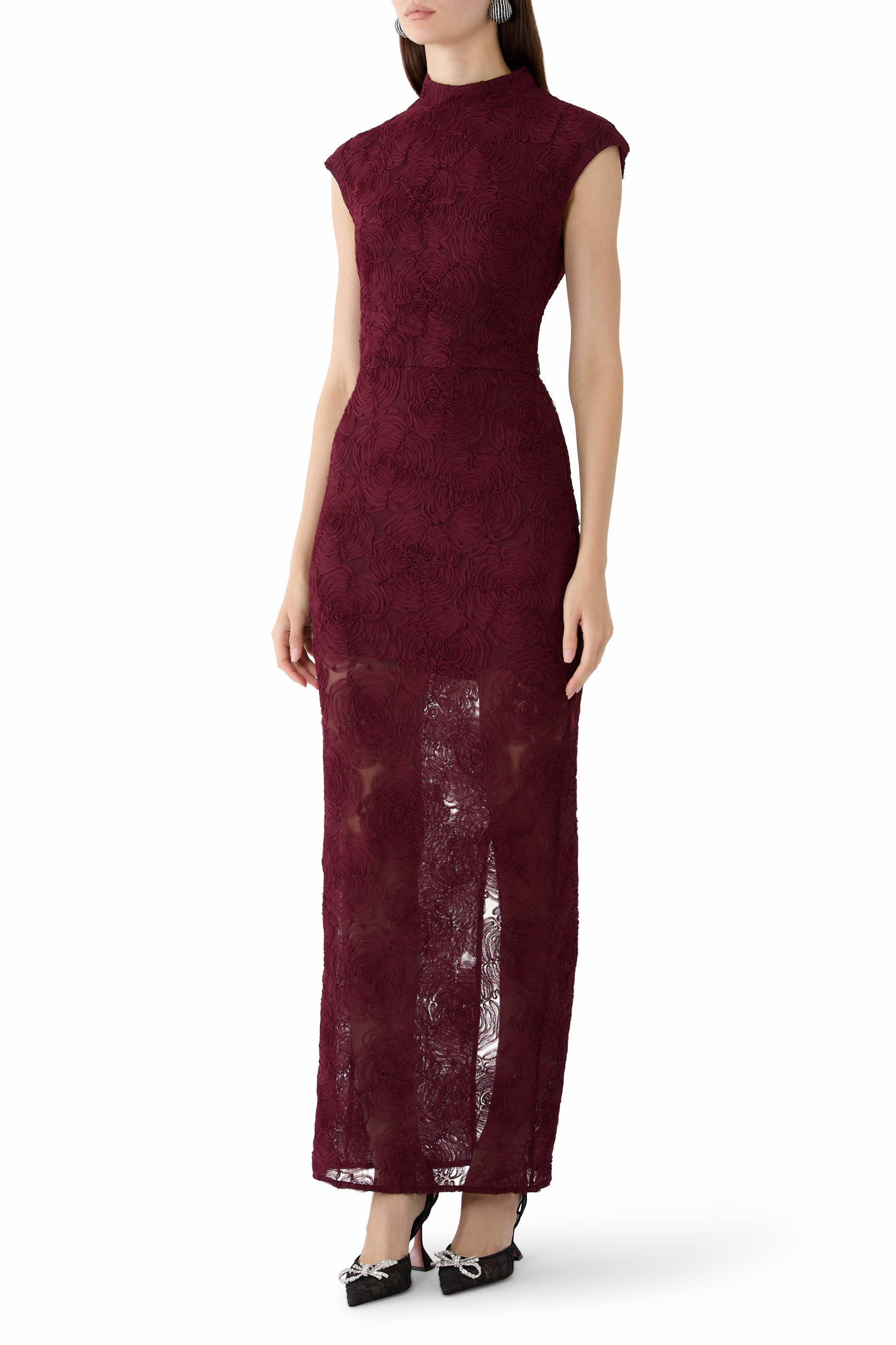 Floral-Mesh Maxi Dress