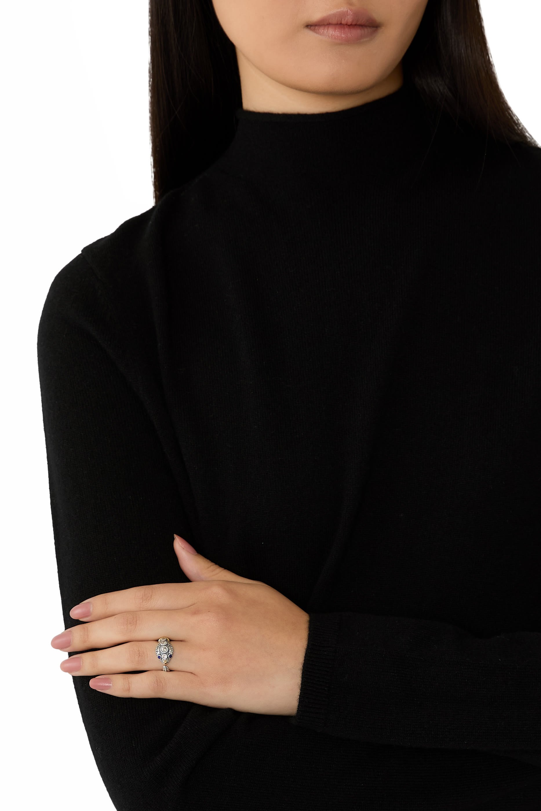  Guardian Snake Ring, 18K Yellow Gold with Sterling Silver, Lapis & Diamonds