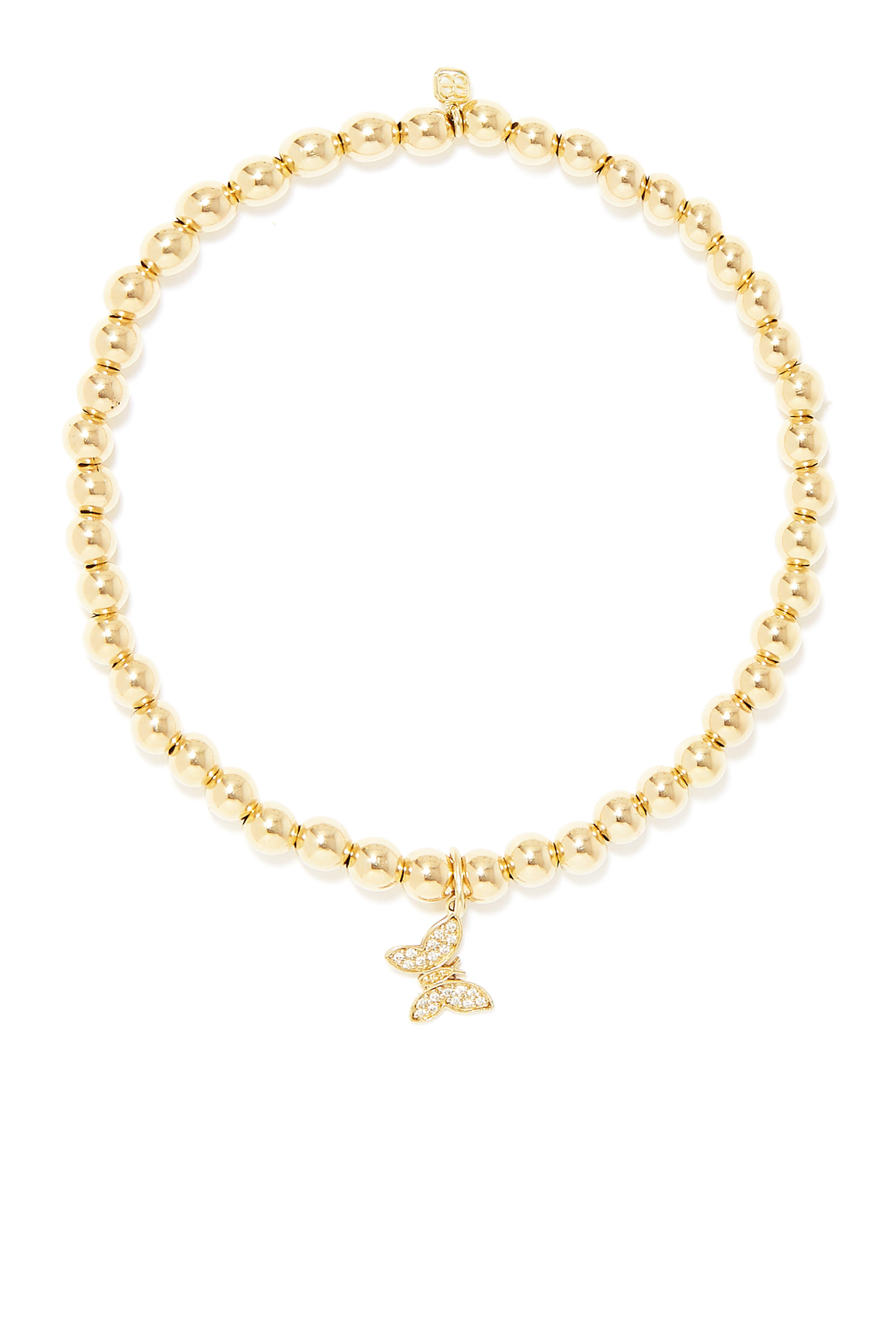 Butterfly Charm Beaded Bracelet, 14k Yellow Gold & Diamonds