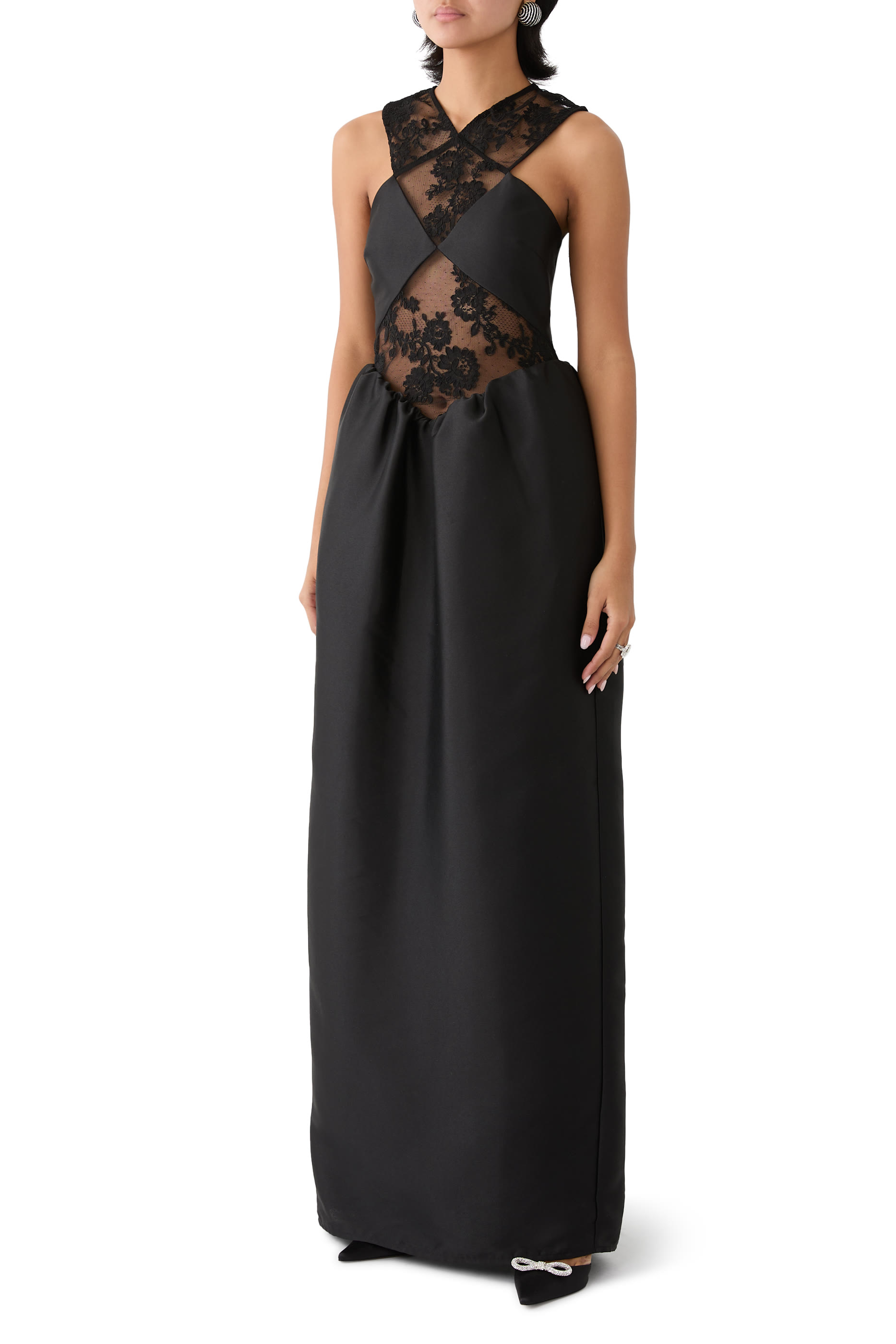 Lace Taffeta Maxi Dress