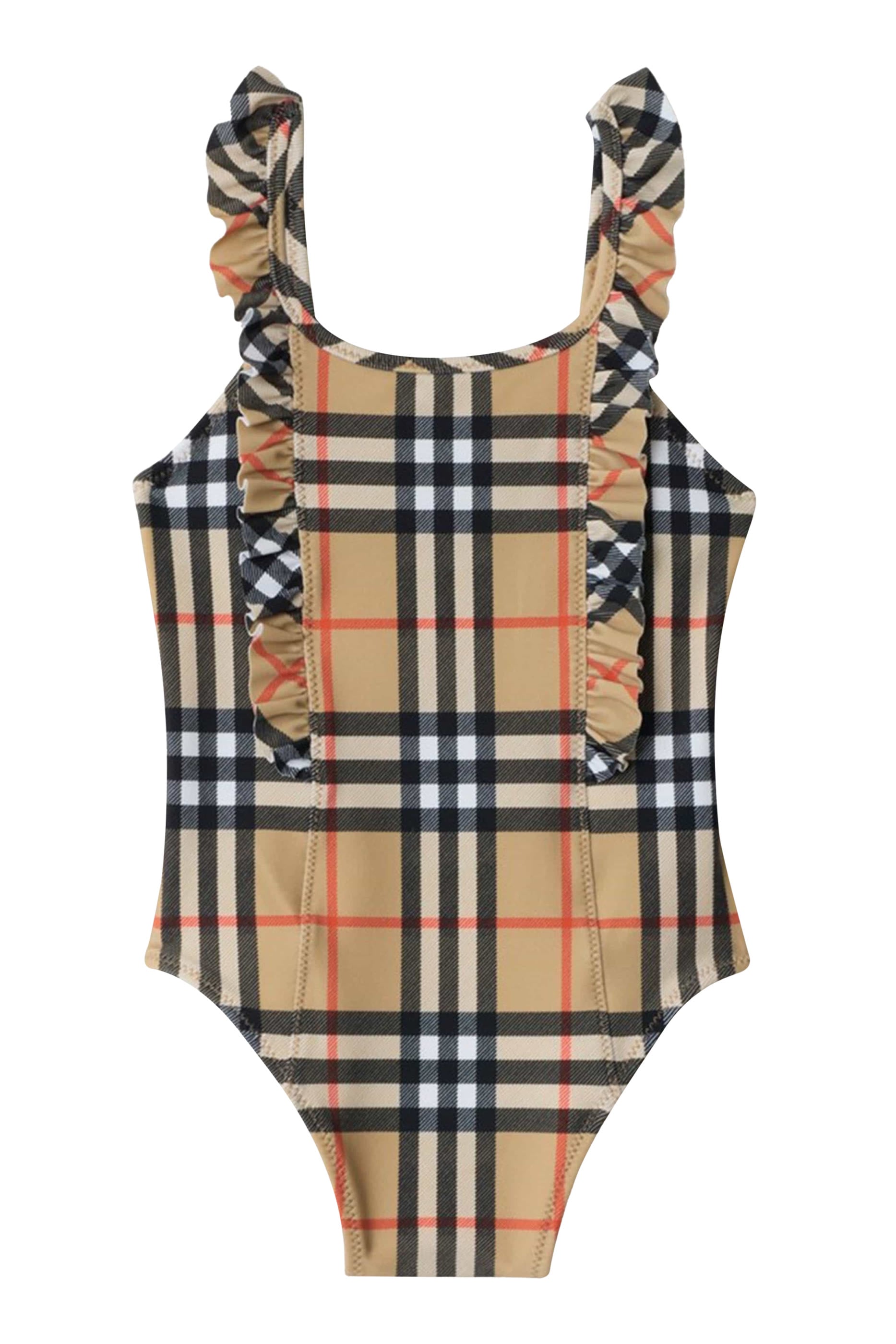 Kids Ruffle Trim Check Swimsuit