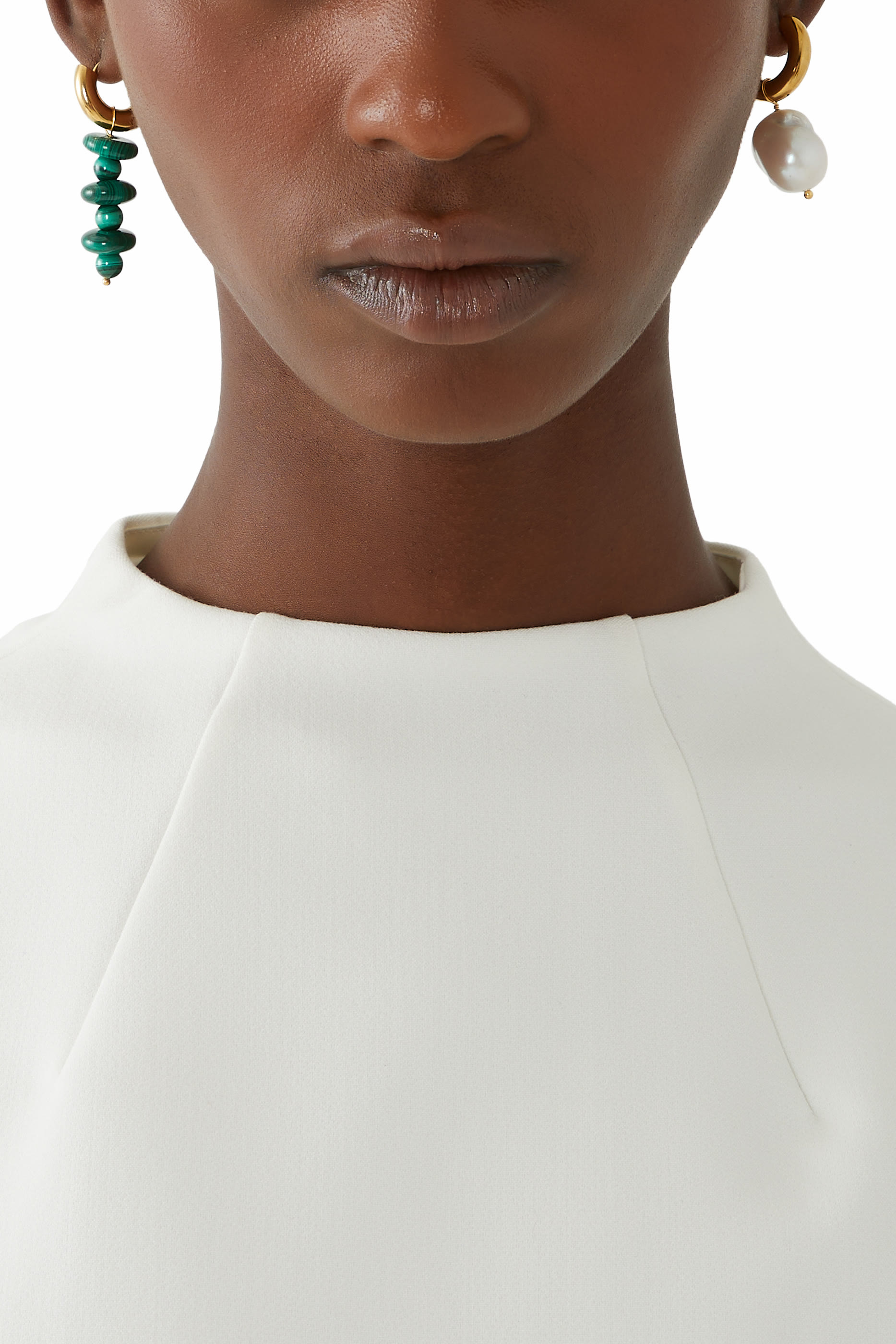 Malachite & Pearl Earrings, 24k Gold Plated Brass