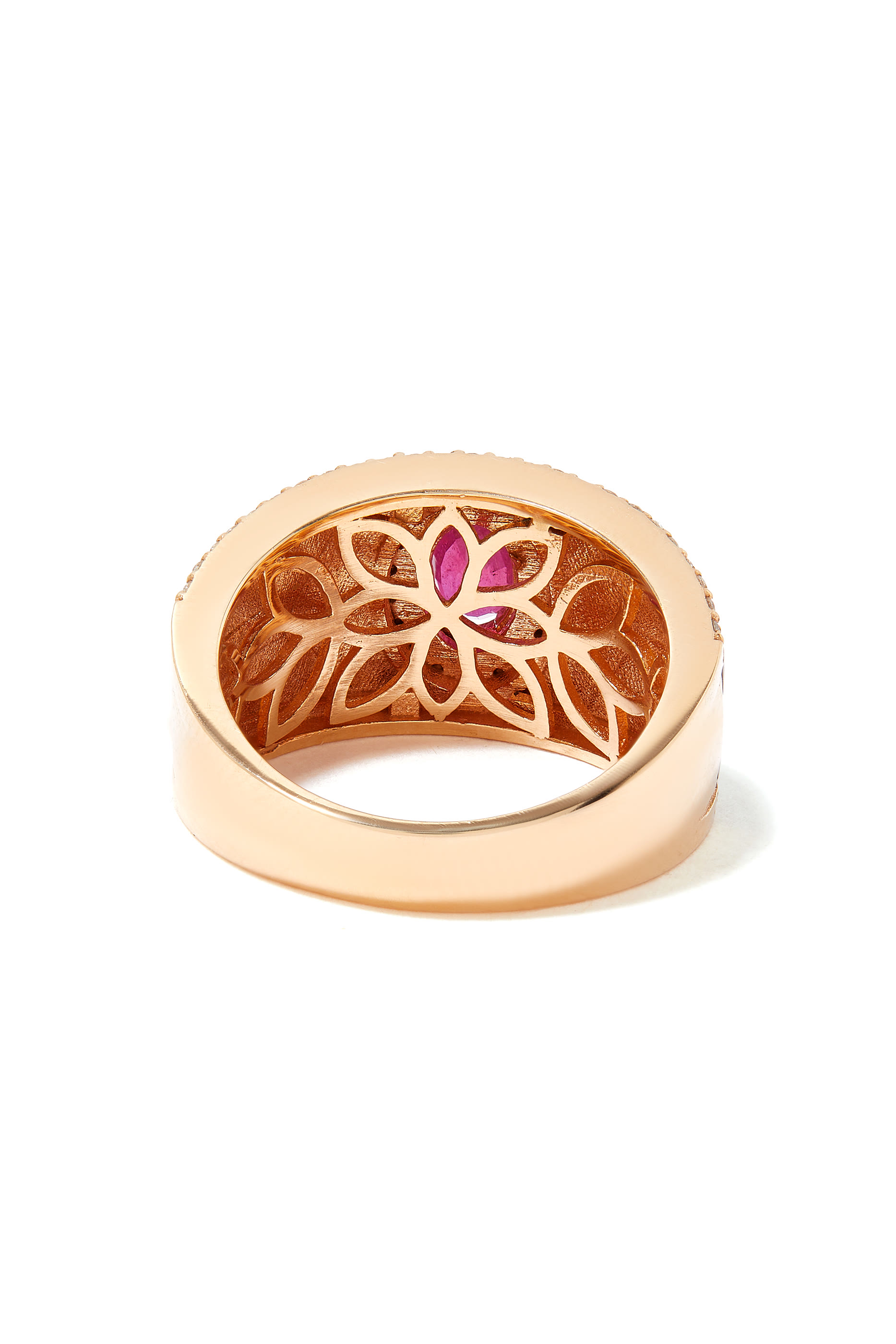 Shield Ring, 18k Rose Gold with Enamel, Diamonds & Ruby