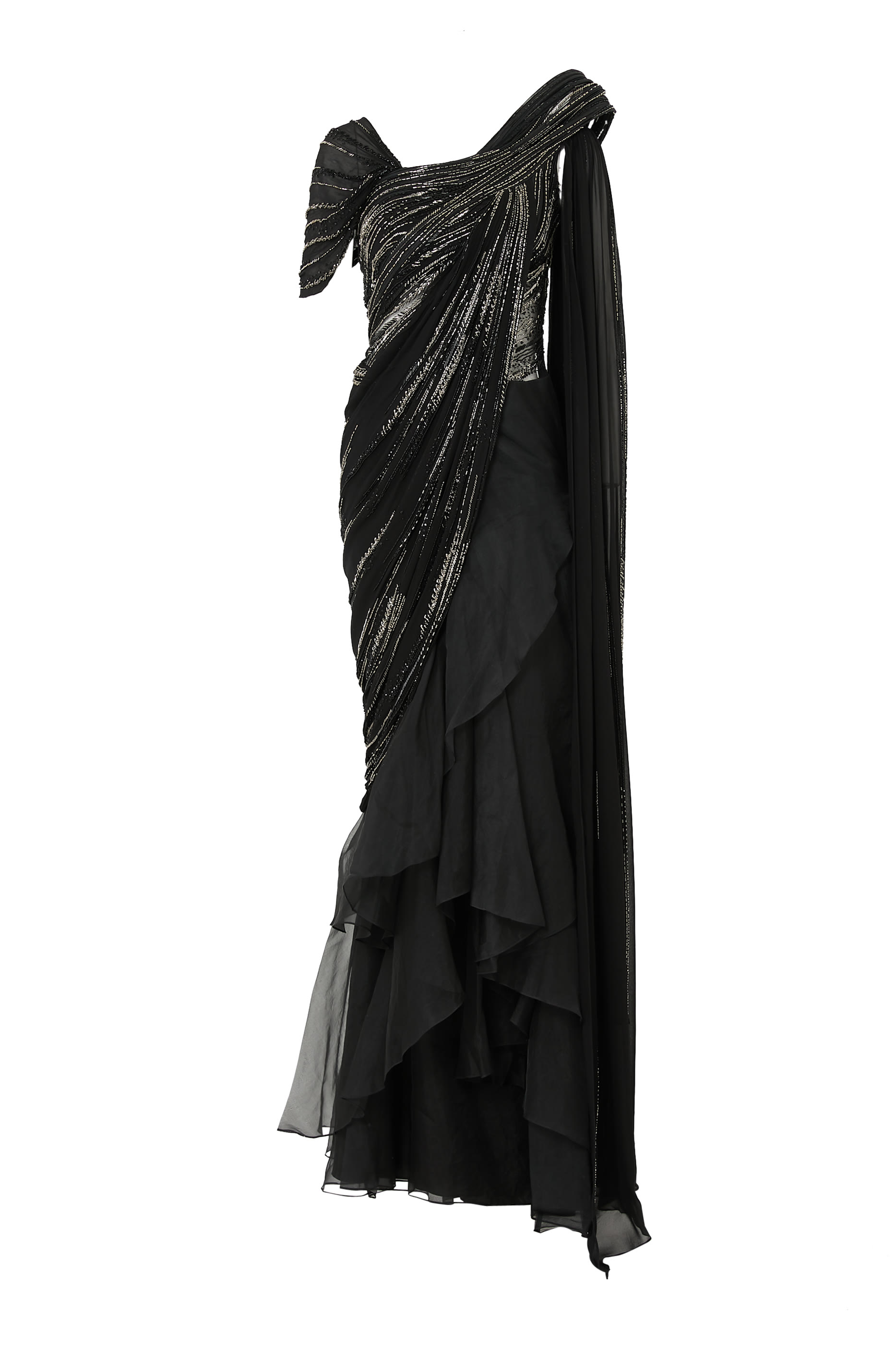 One-Shoulder Saree Gown