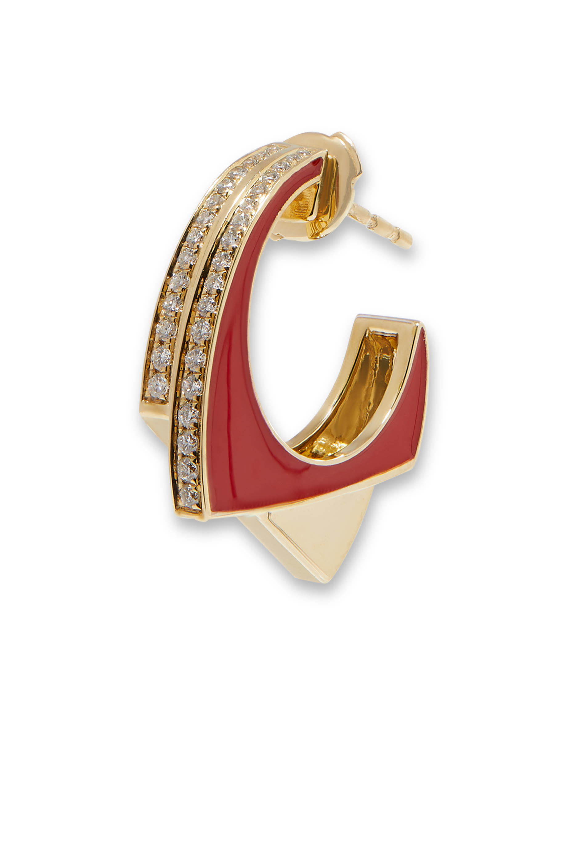 Handcuff Single Hoop Earring, 9K Yellow Gold & Diamonds