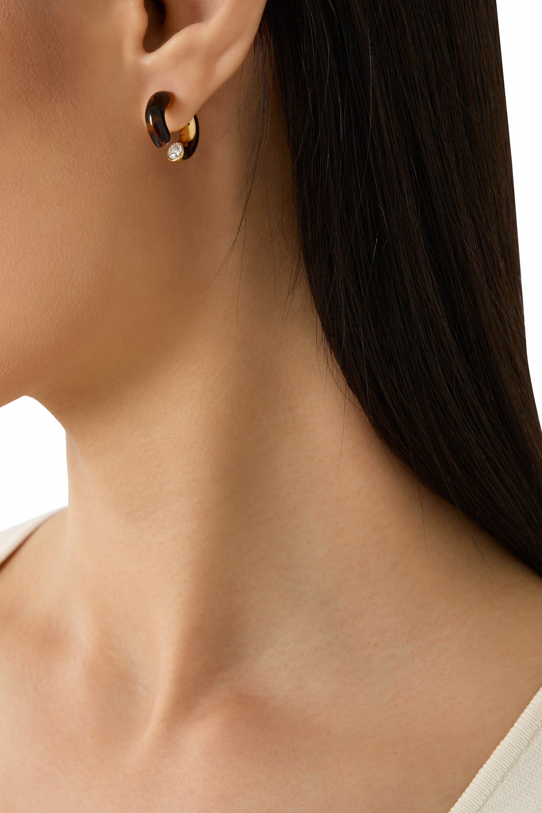 Interlock Huggies, Titanium Posts & Cubic Zirconia, Acetate