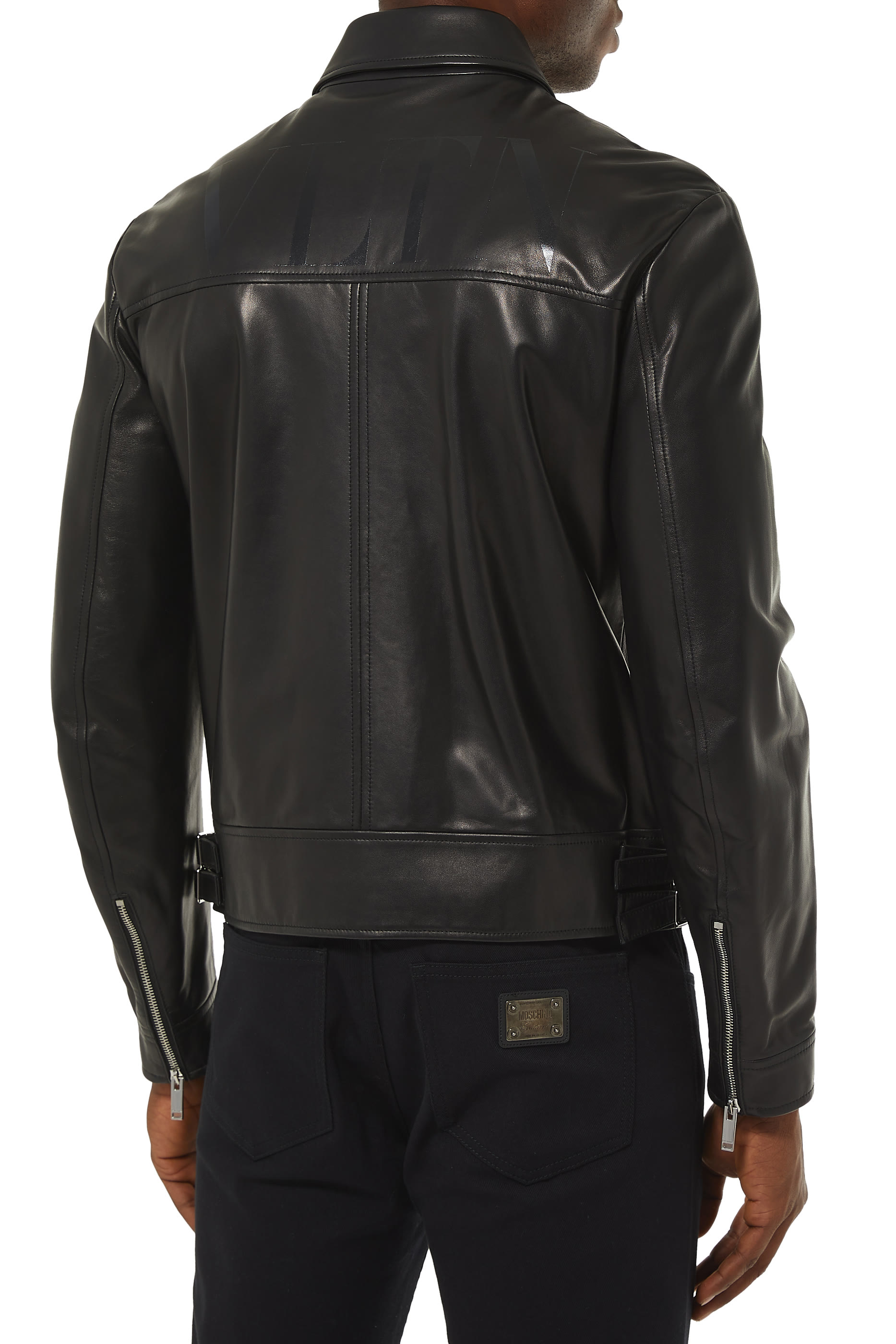 Back Knit Intarsia Leather Jacket