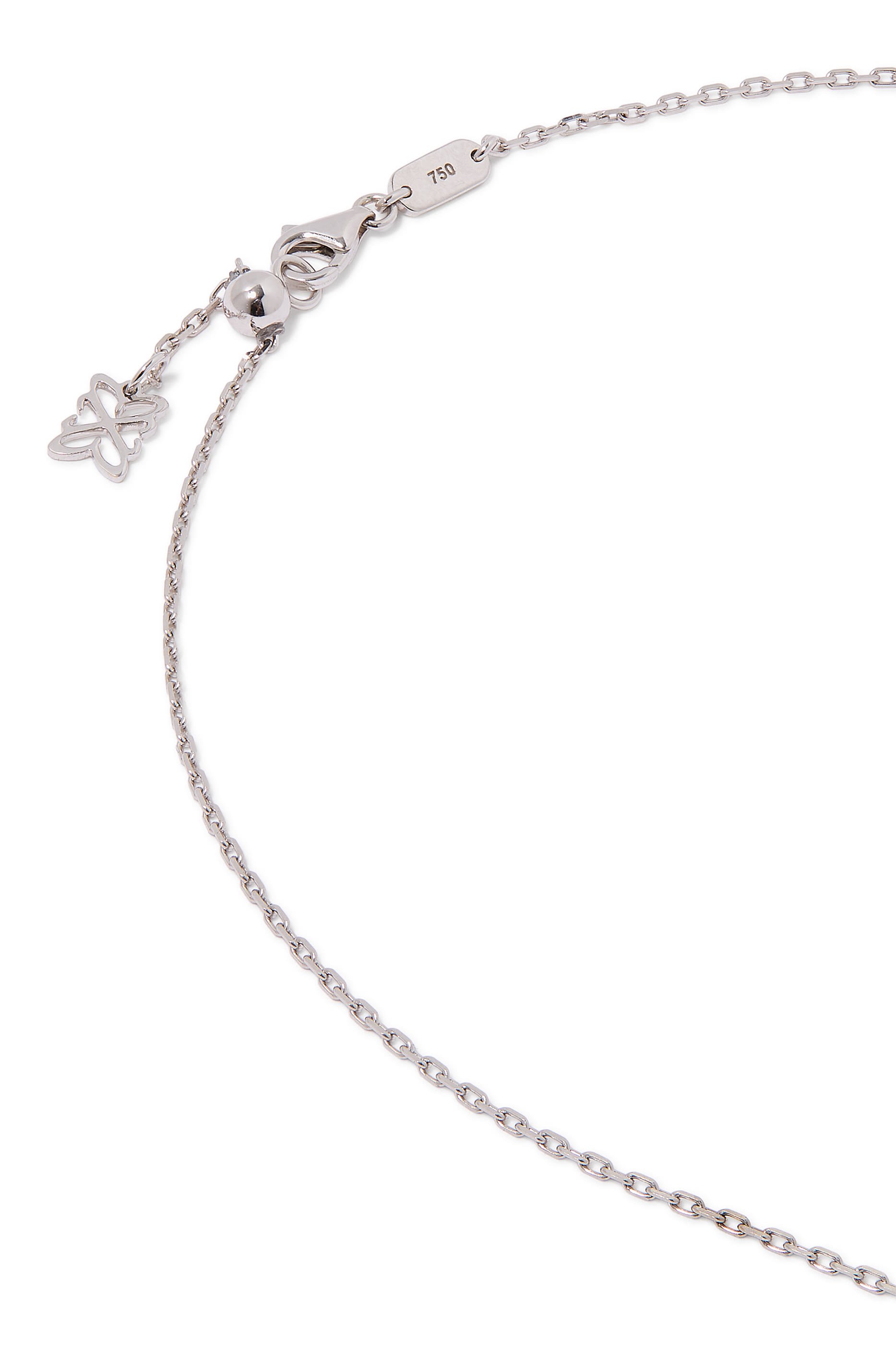 Tennis Racket Necklace, 18K White Gold with Diamonds, Emerald and White Enamel