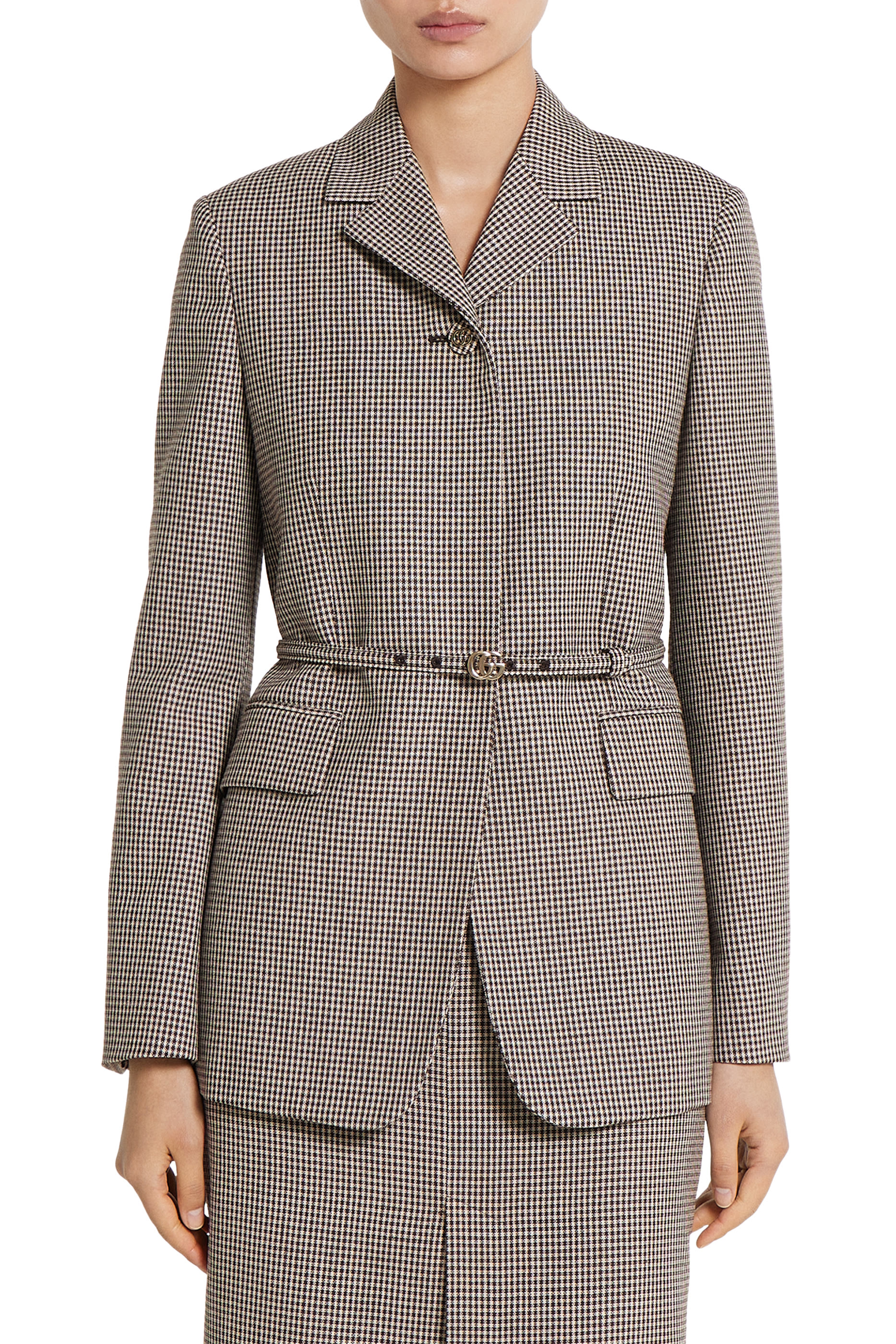 Gingham Wool Belted Jacket