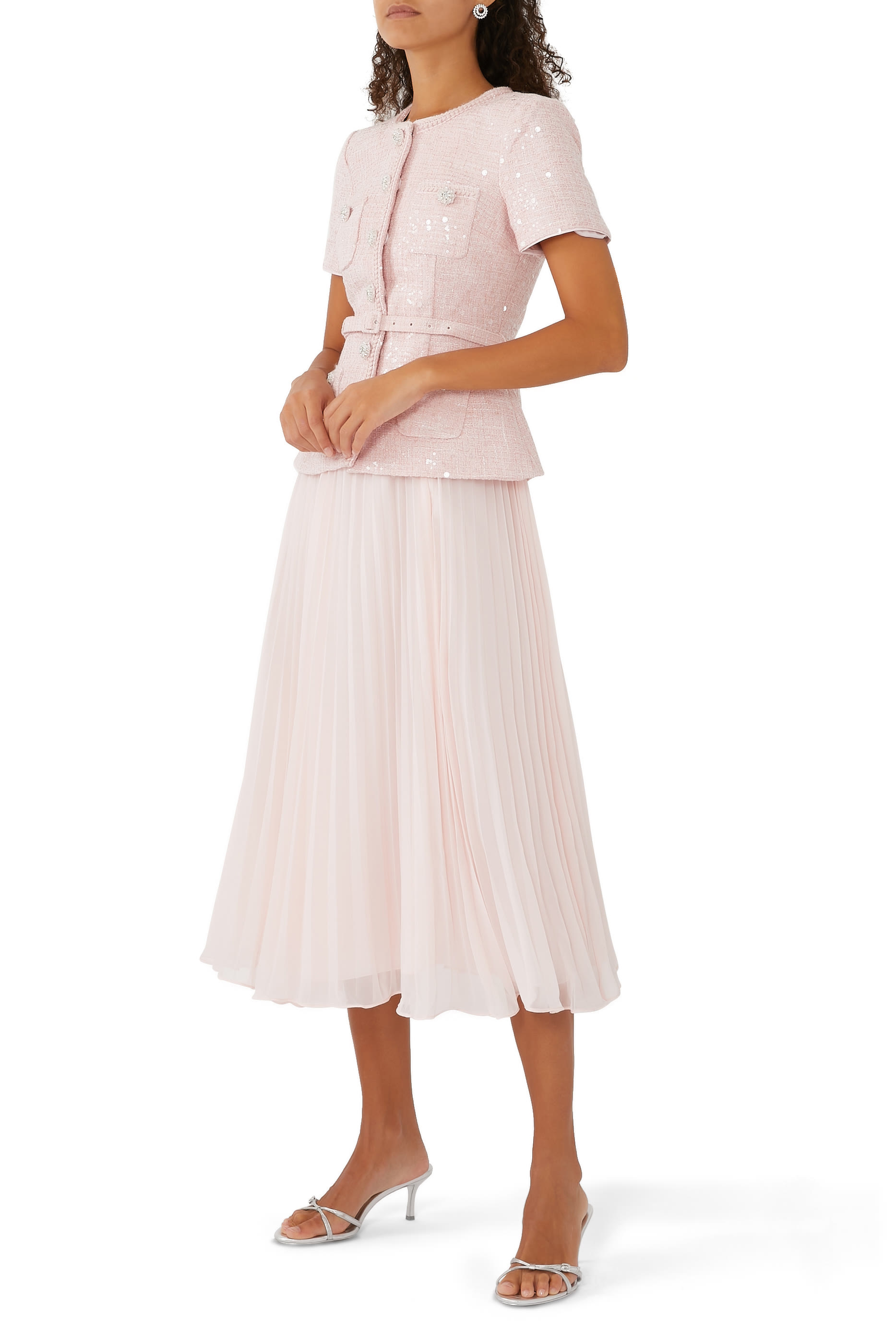 Pink Boucle Midi Dress