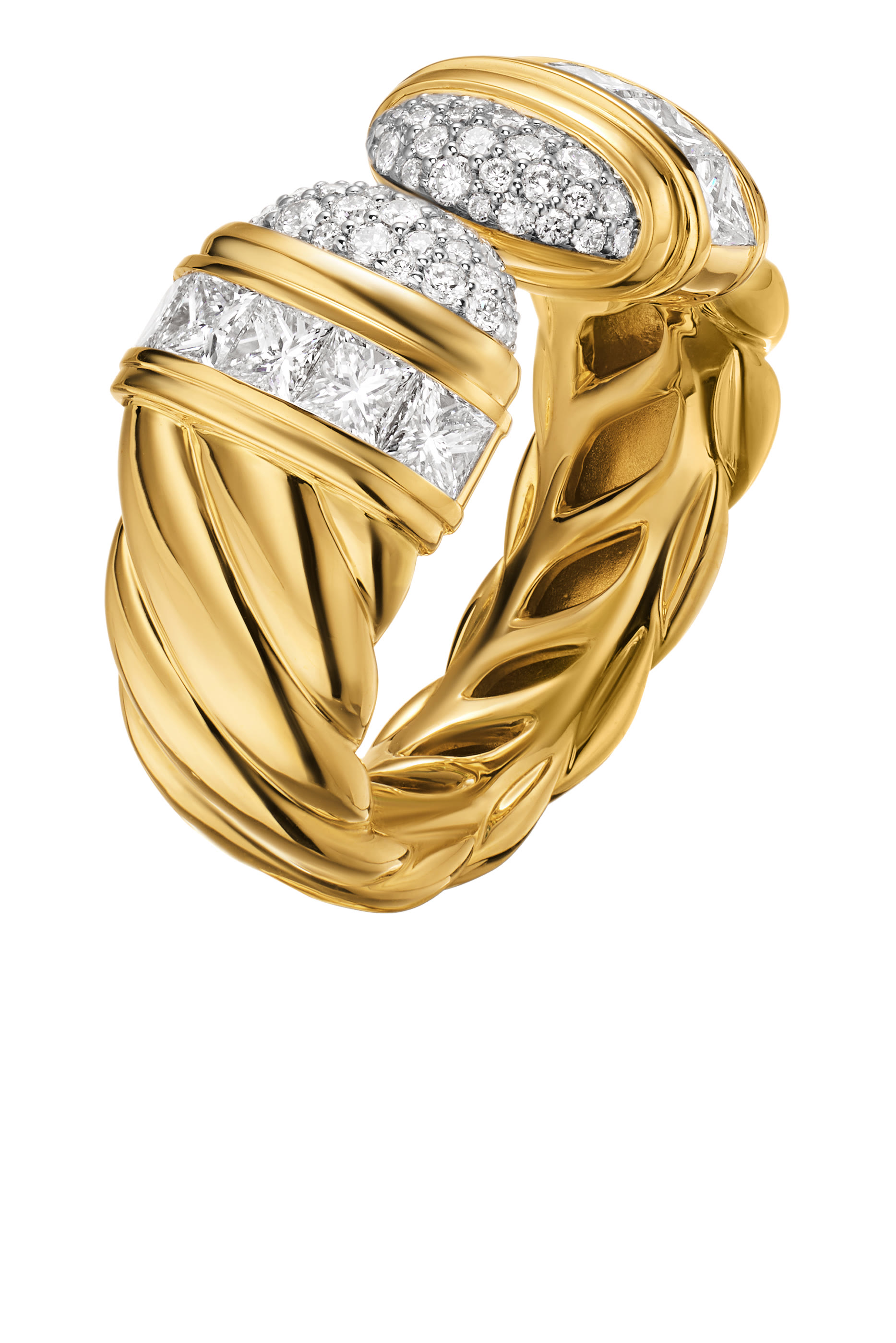 Sculpted Cable Open Cocktail Ring, 18k Yellow Gold & Diamonds