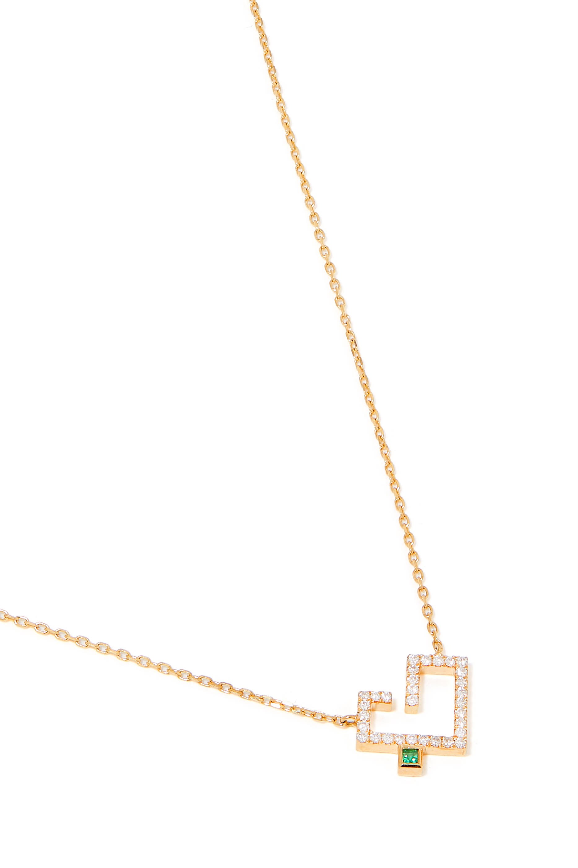 Hubb Heart Pendant Necklace, 18K Yellow Gold with DIamonds & Emerald