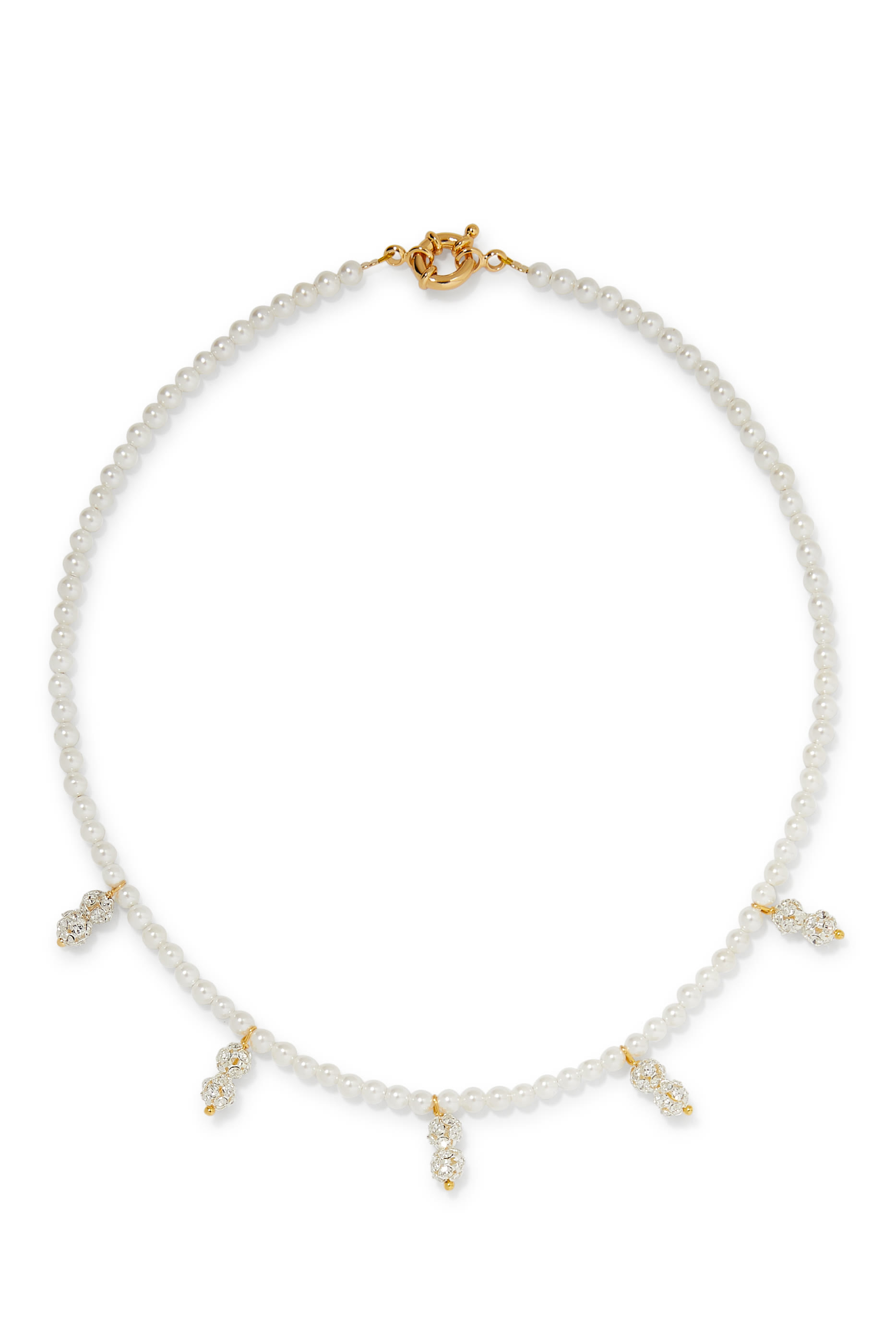 Pearl Necklace with 5 Strass Pendant