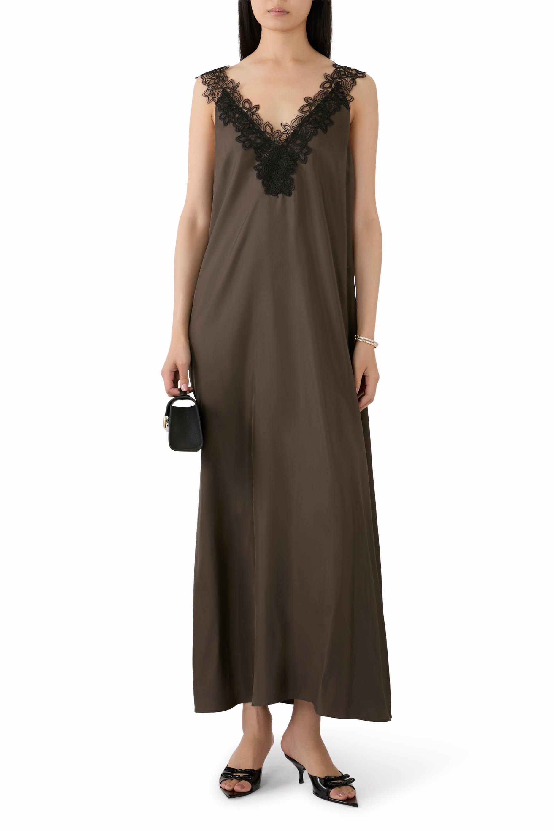 V-Neck Silk Maxi Dress 