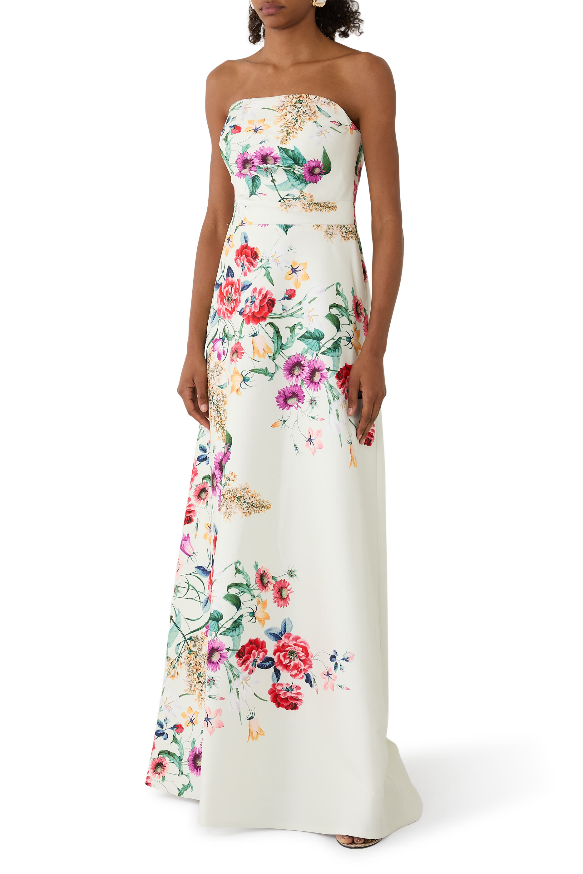 Strapless Floral-Print Gown