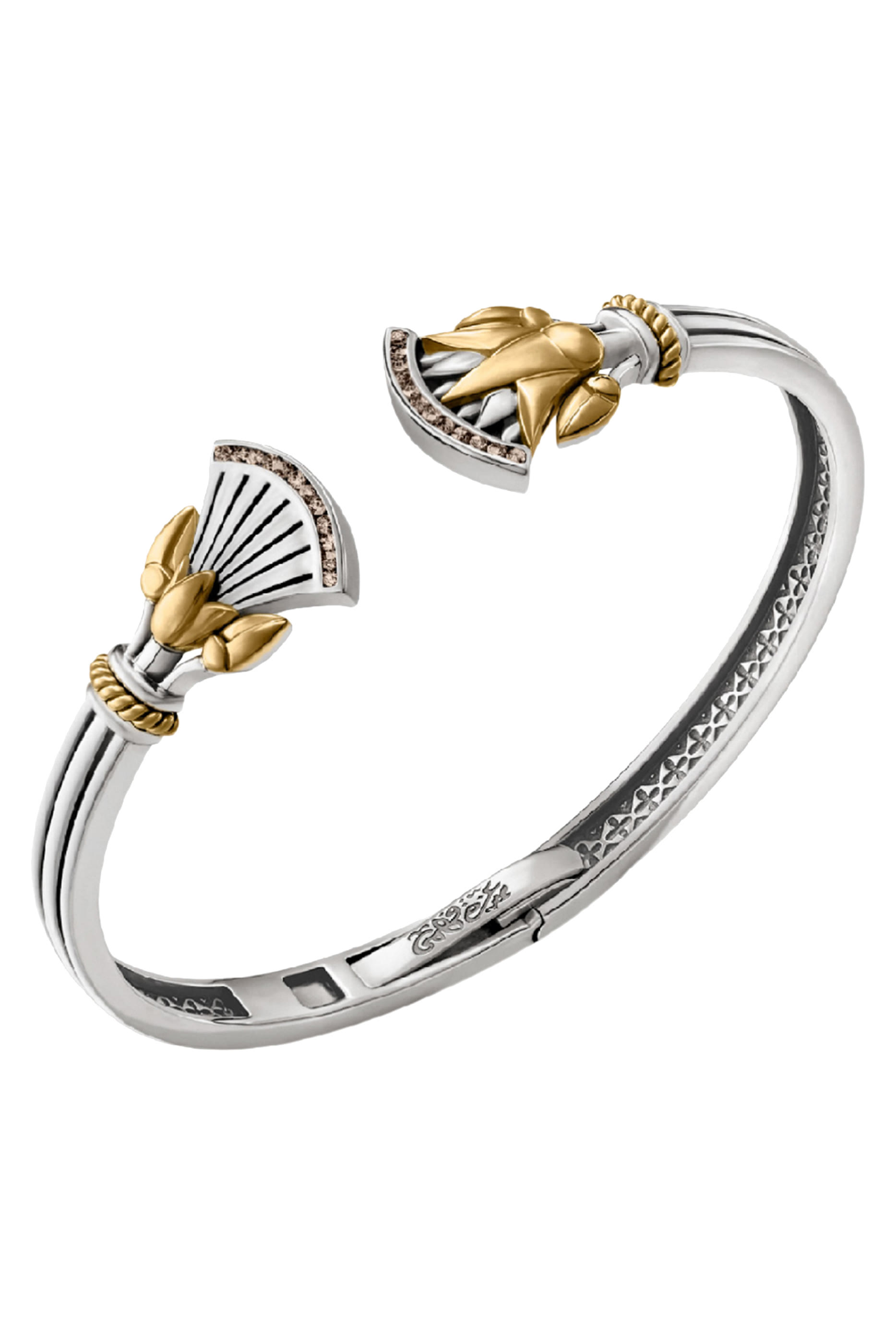  Lotus Union Bangle, Sterling Silver with 18K Yellow Gold & Champagne Diamonds