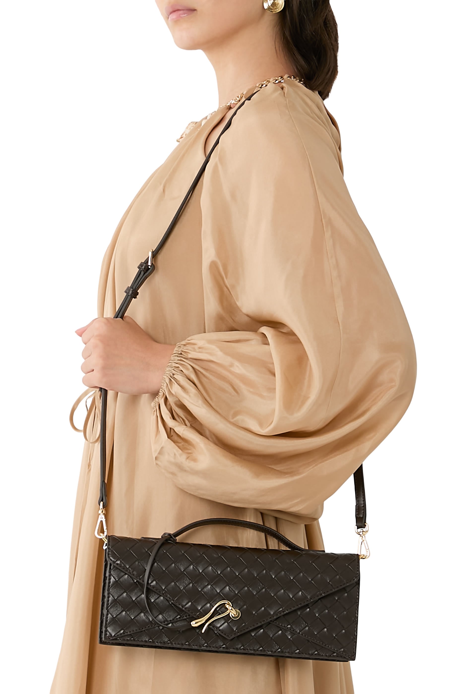 Celeste Woven Textured Envelope Top Handle Bag
