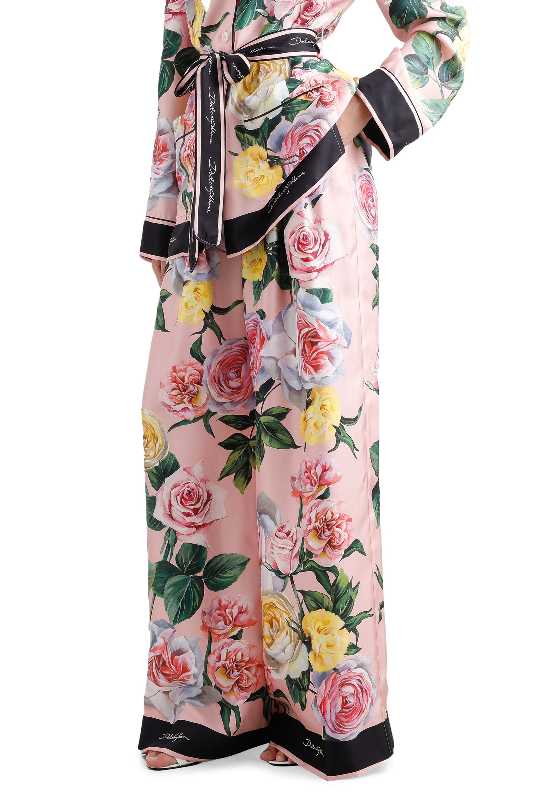 Rose and Peony Print Silk Pajama Pants
