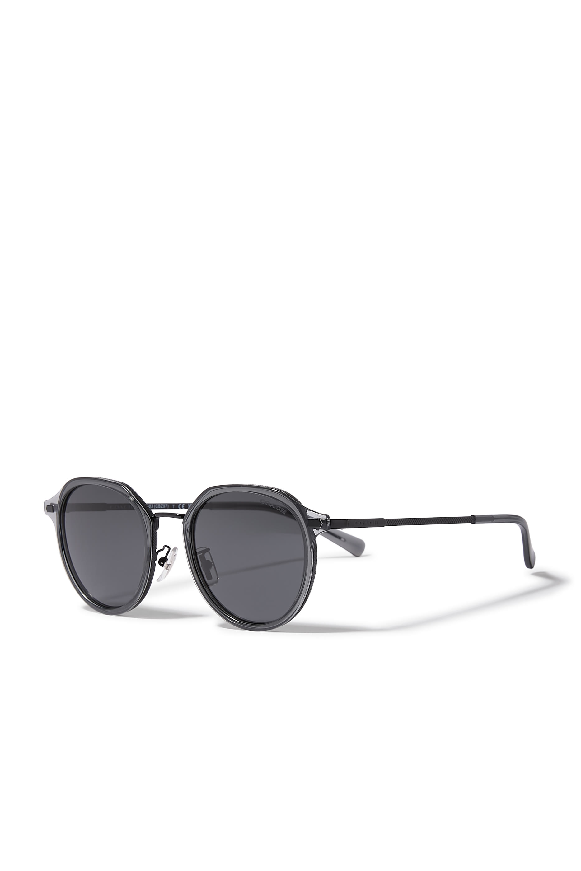 Round-Frame Metal Cross Hatch Temple Sunglasses