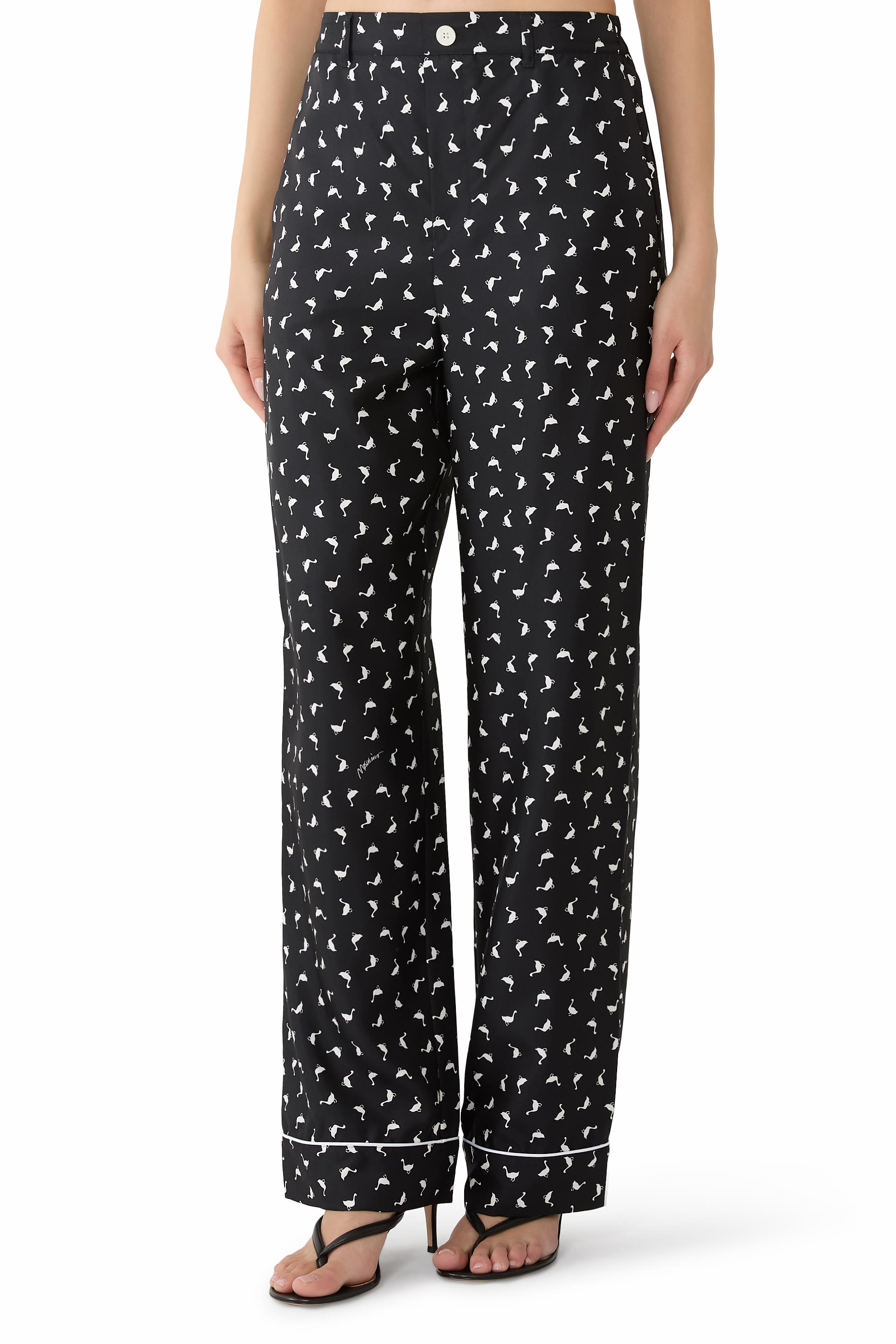 All-Over Mini Goose Printed Silk Trousers