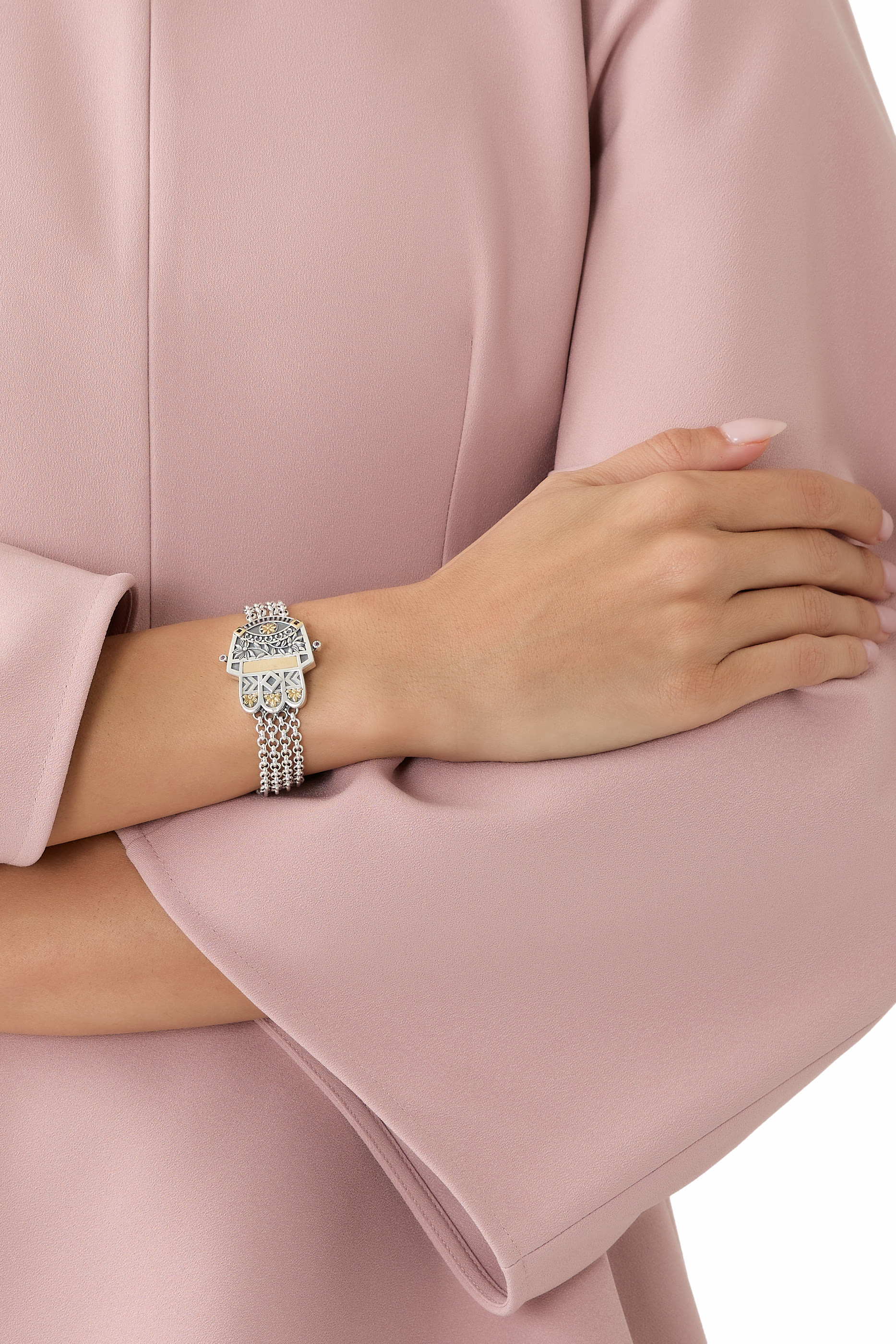 Rumuz Mamluk Kaf Multi-Chain Bracelet, 18k Yellow Gold, Sterling Silver & Rhodolite