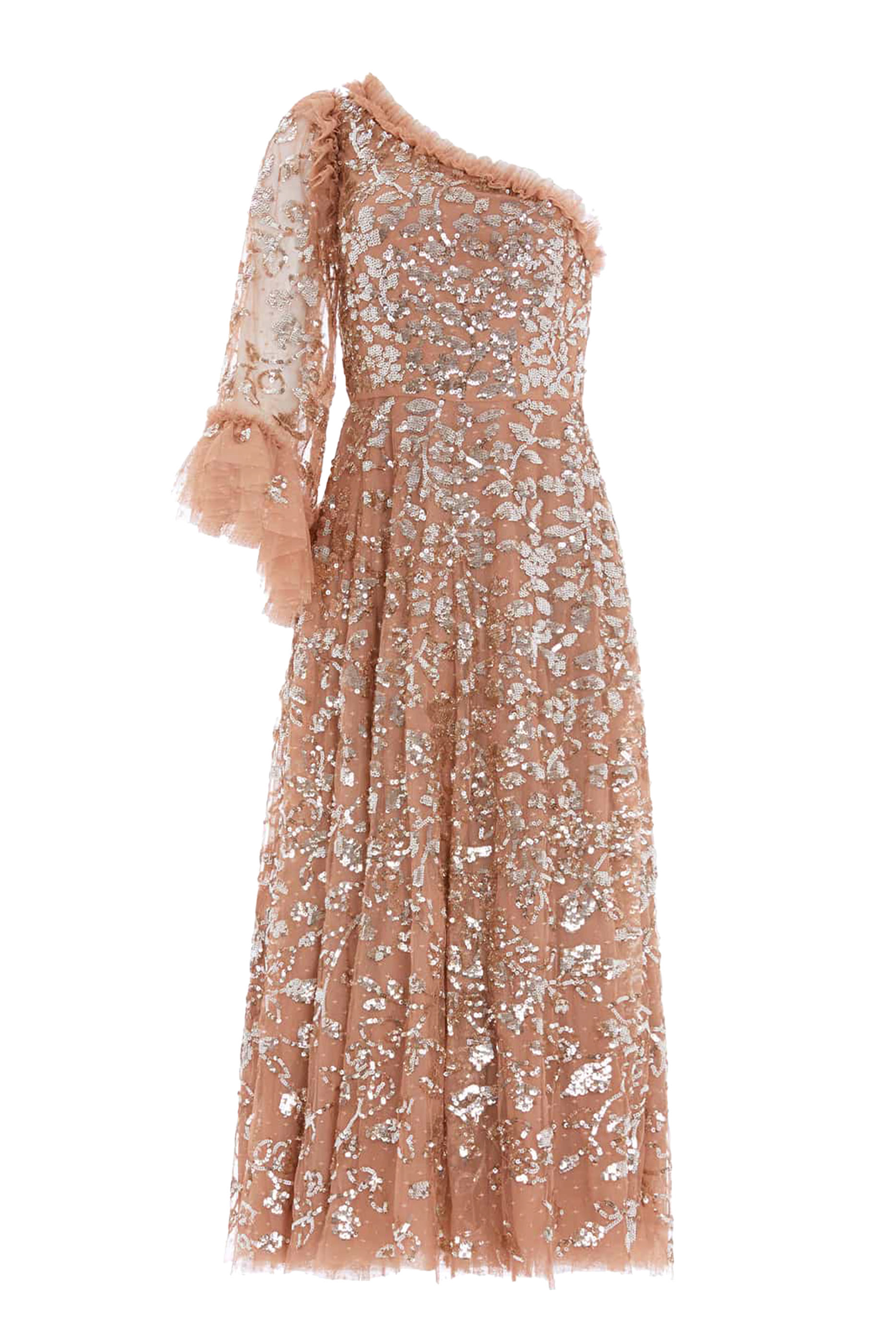 Falling Leaves One-Shoulder Ankle Gown