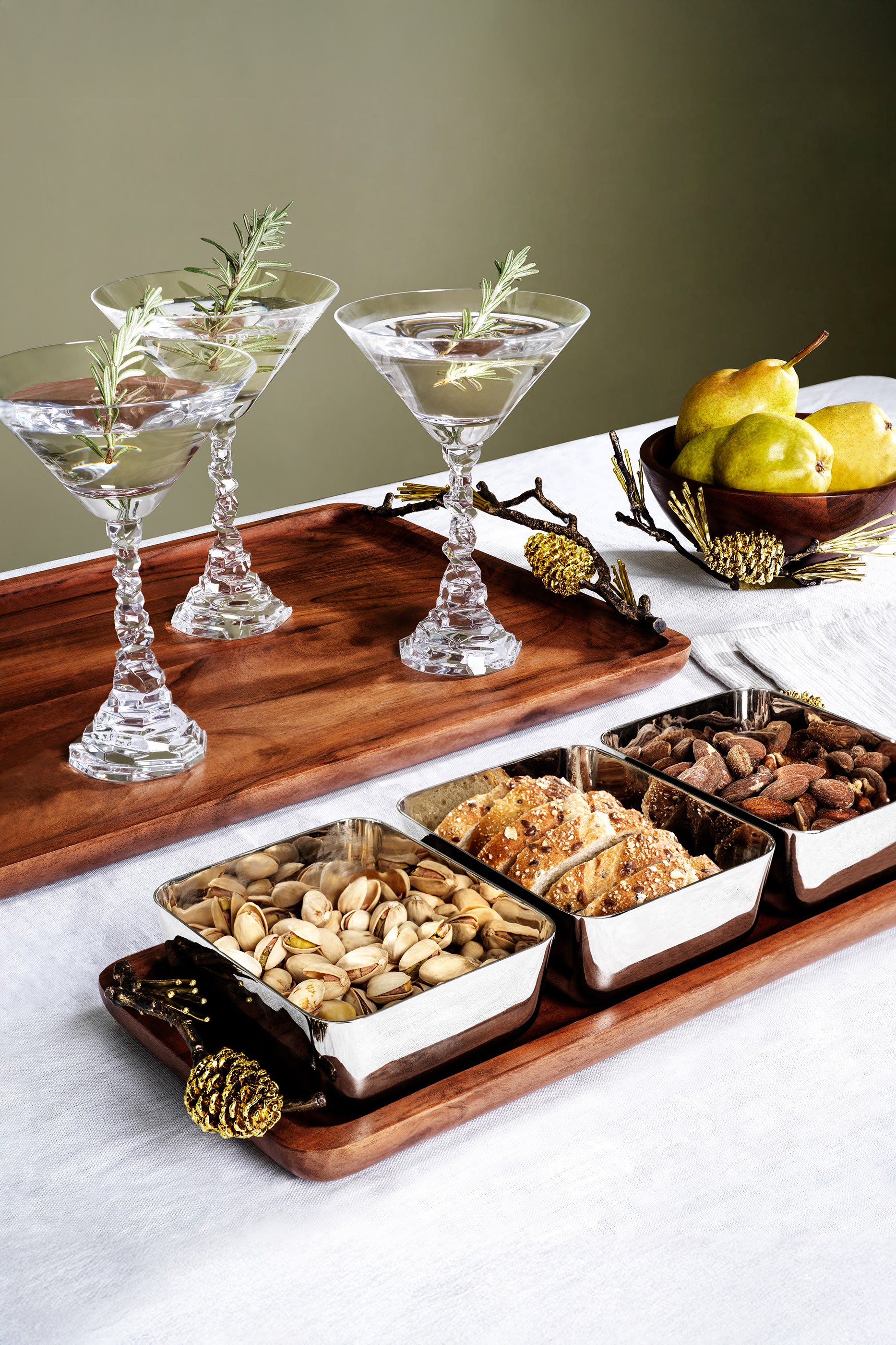 Pine Cone Wood Triple Bowl