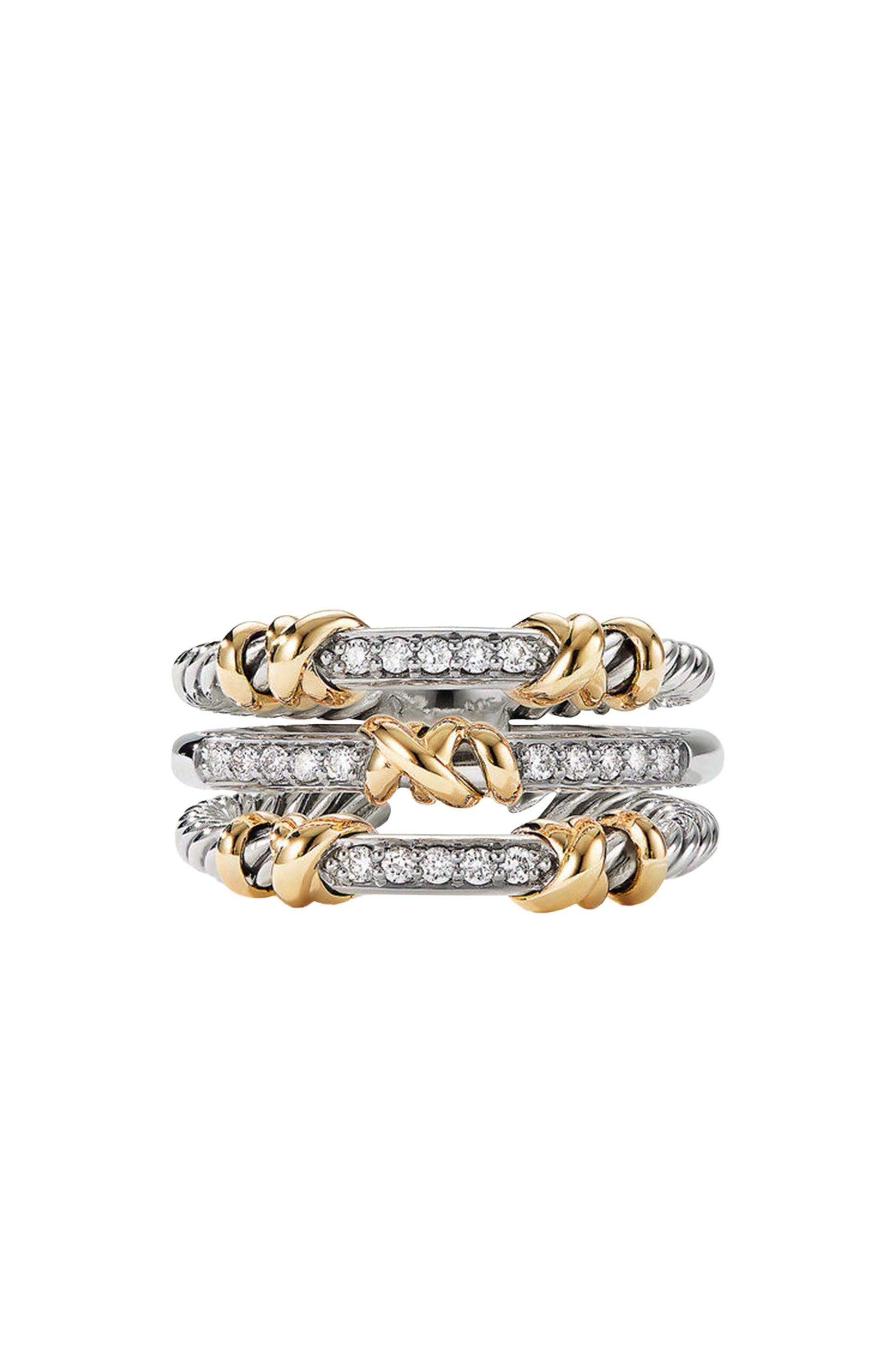 Petite Helena Wrap Three Row Ring, Sterling Silver, 18K Yellow Gold & Diamonds