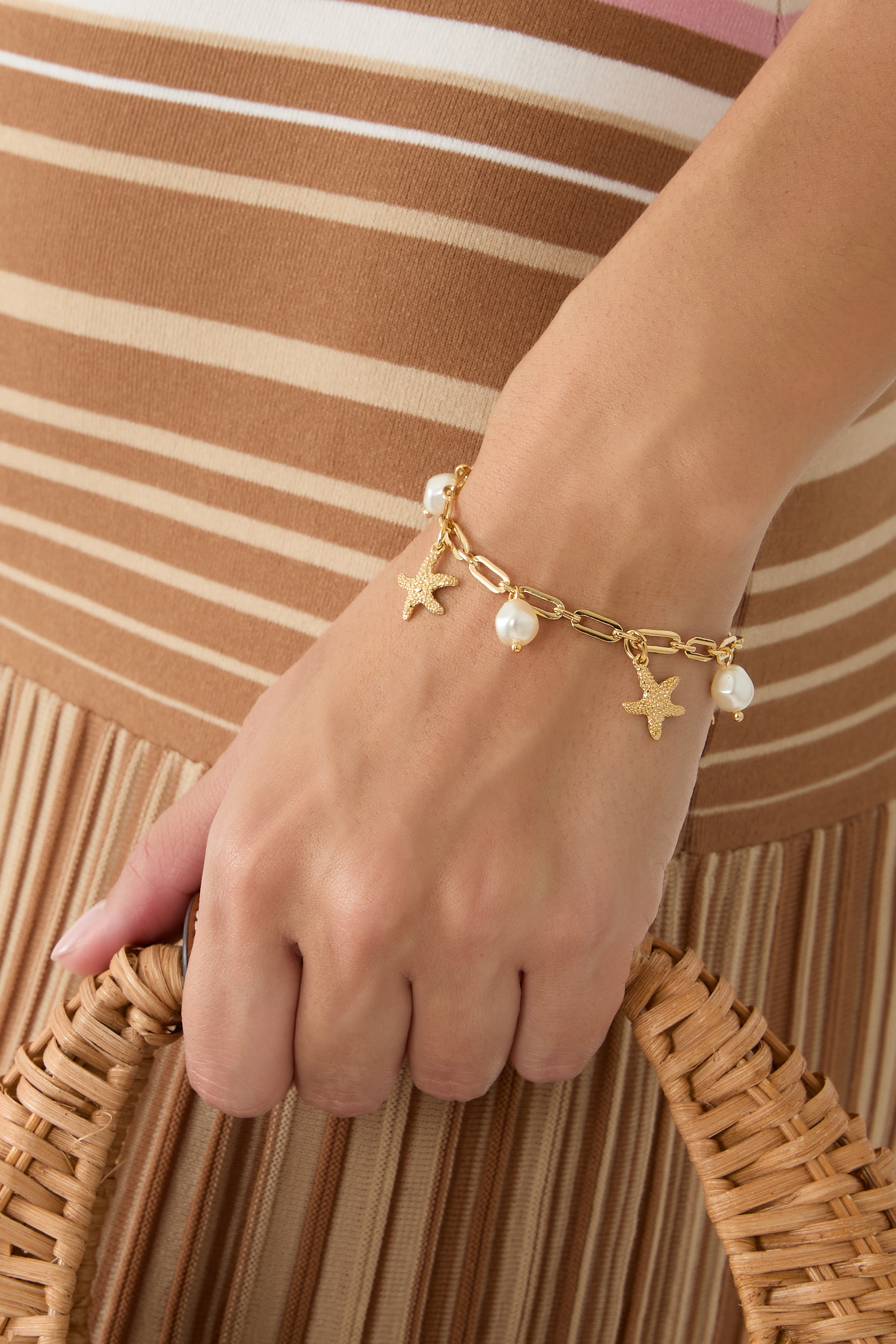 Sea Star Chain Bracelet, 18k Gold Plating & Pearls