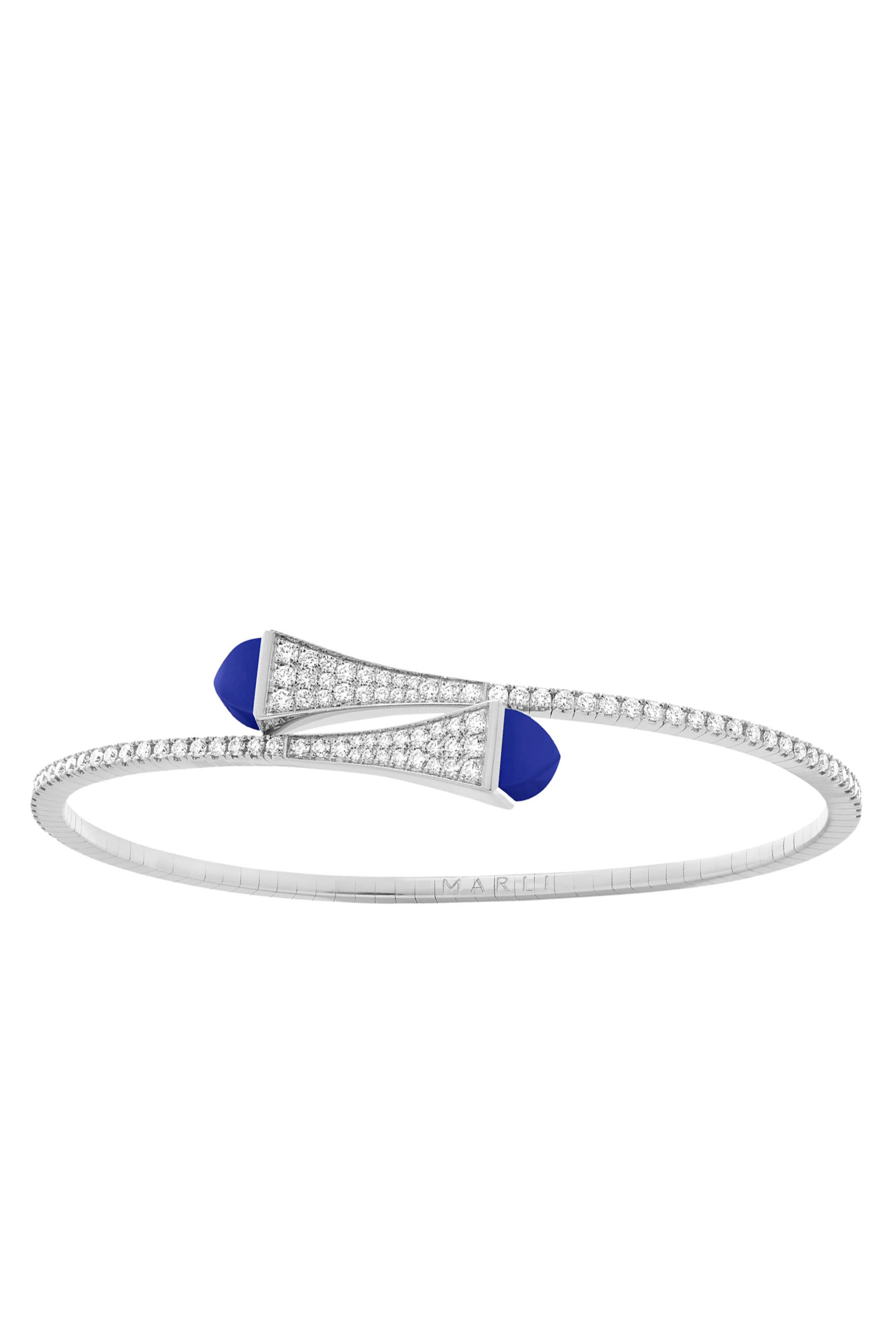 Cleo Midi Bangle, 18k White Gold with Lapis Lazuli & Diamonds