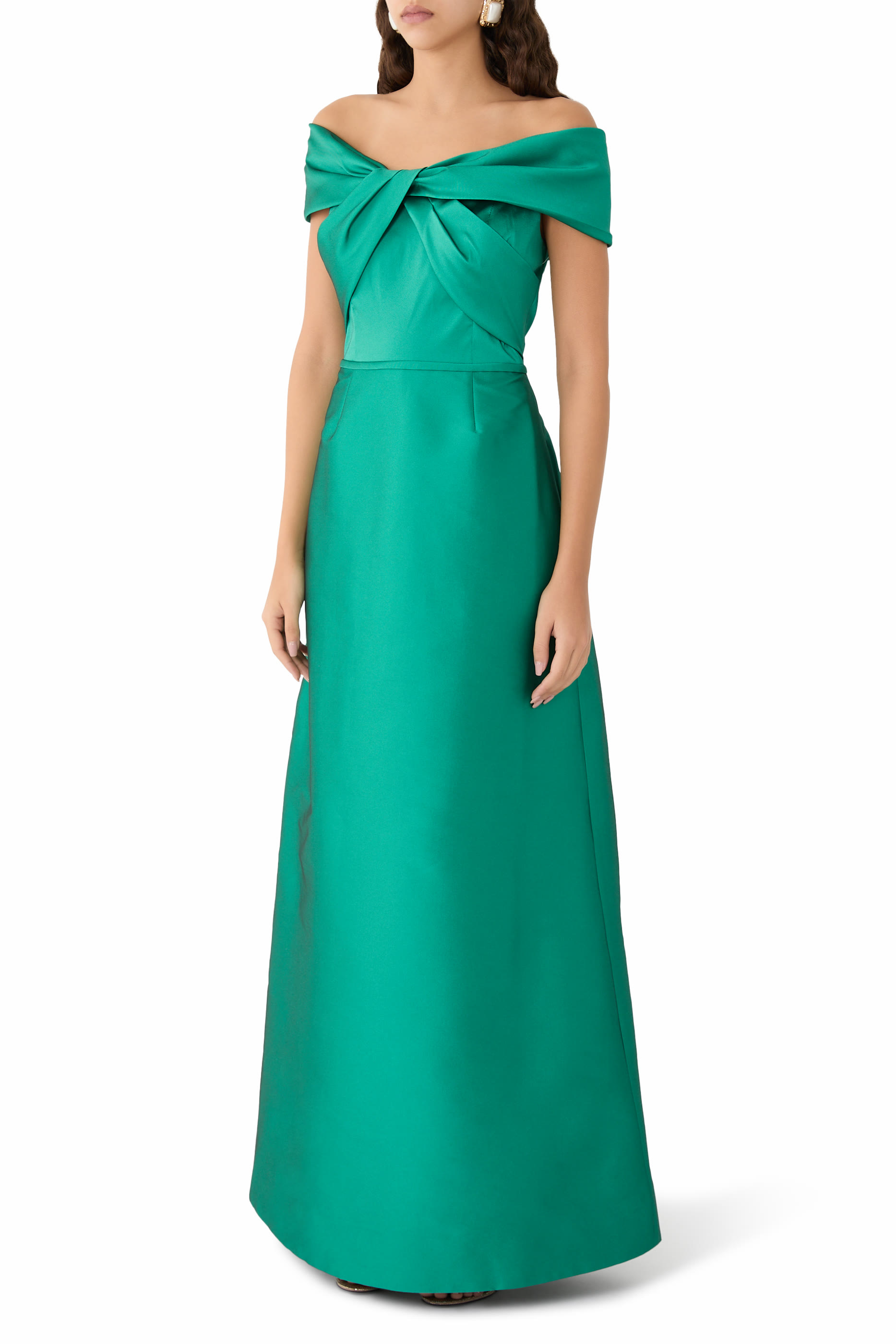 Mikado Stretch Off The Shoulder Twist Gown