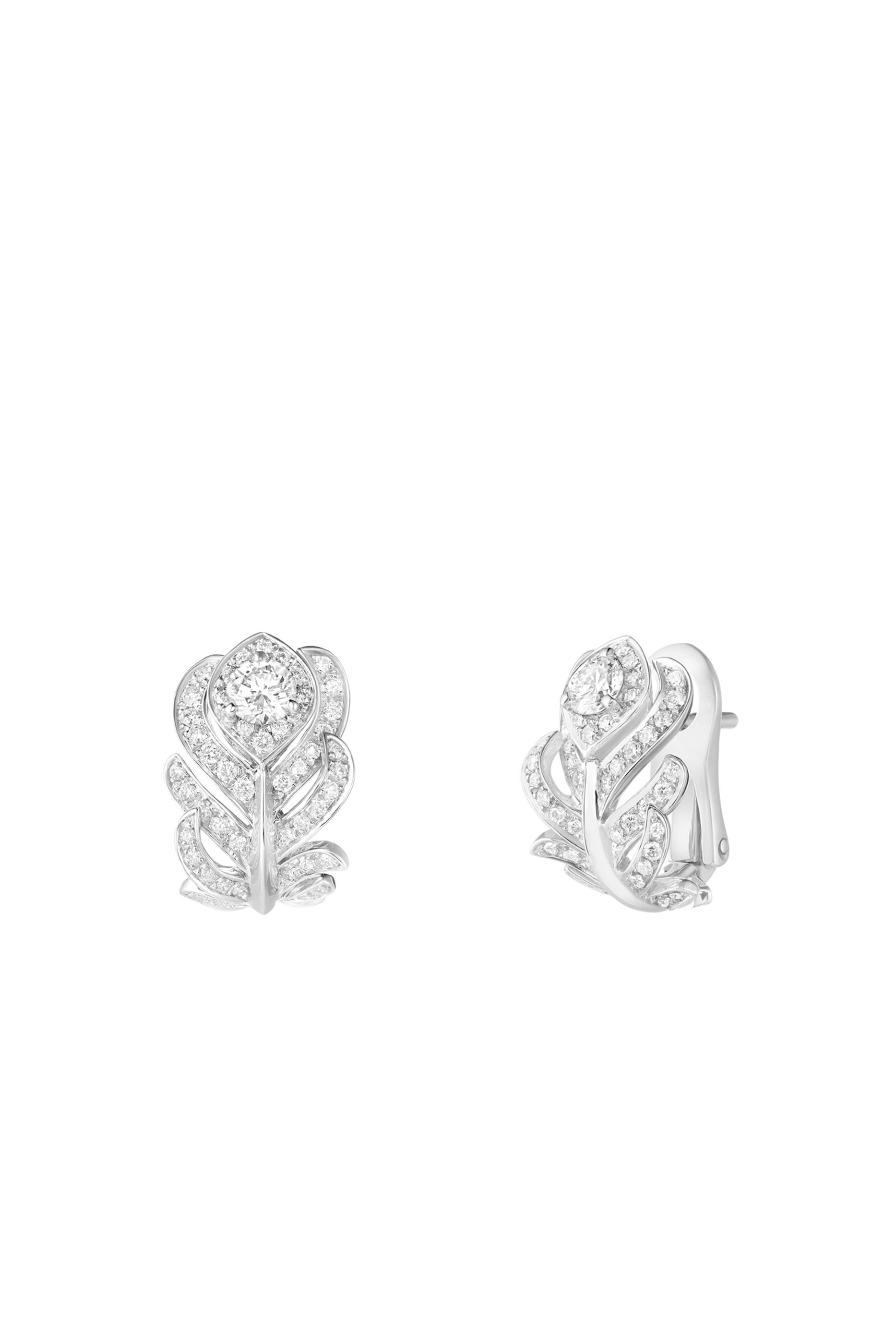 Plume de Paon Small Earrings, 18K White Gold & Diamonds