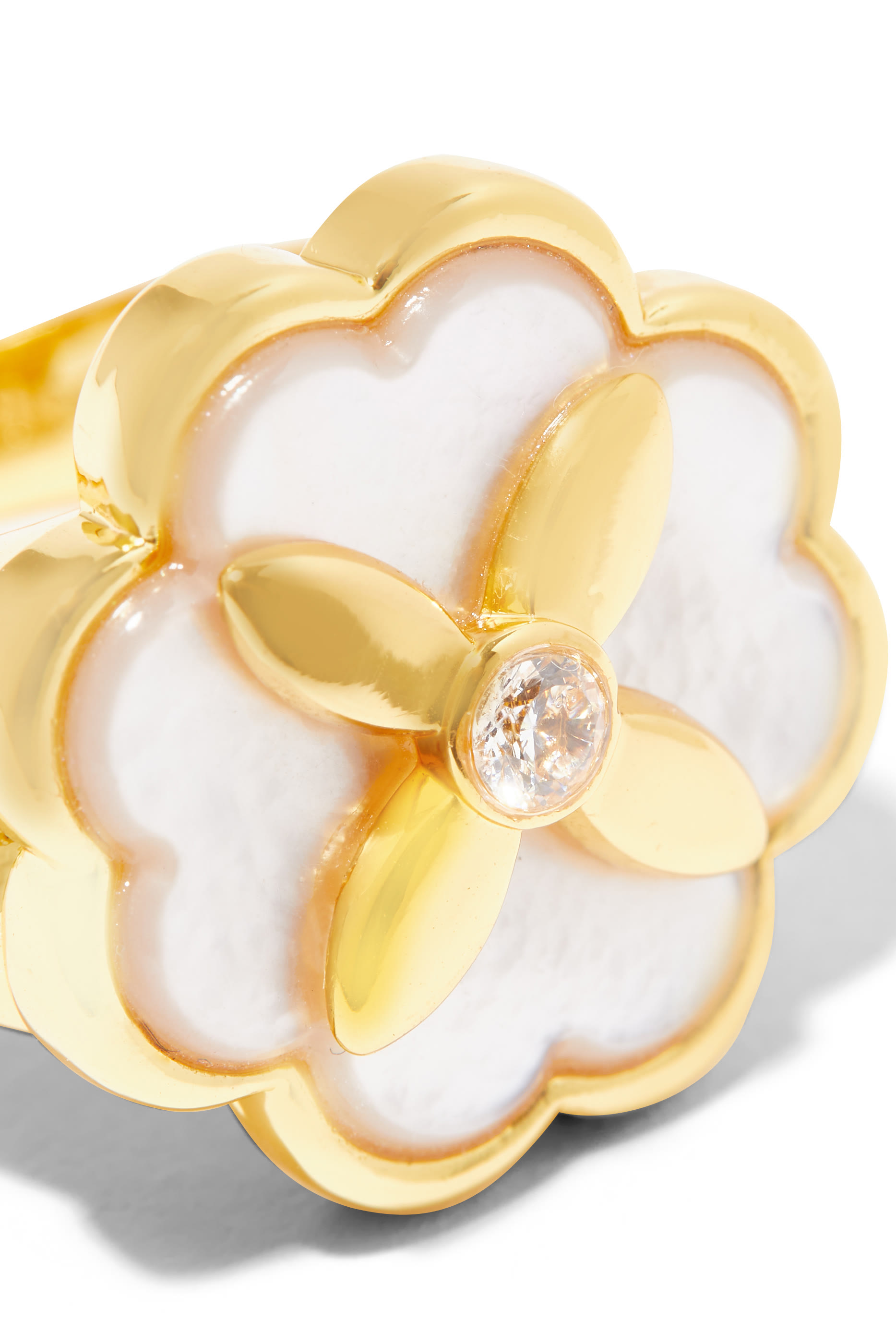 Heritage Bloom Signet Ring, Plated Metal With Cubic Zirconia & Mother of Pearl