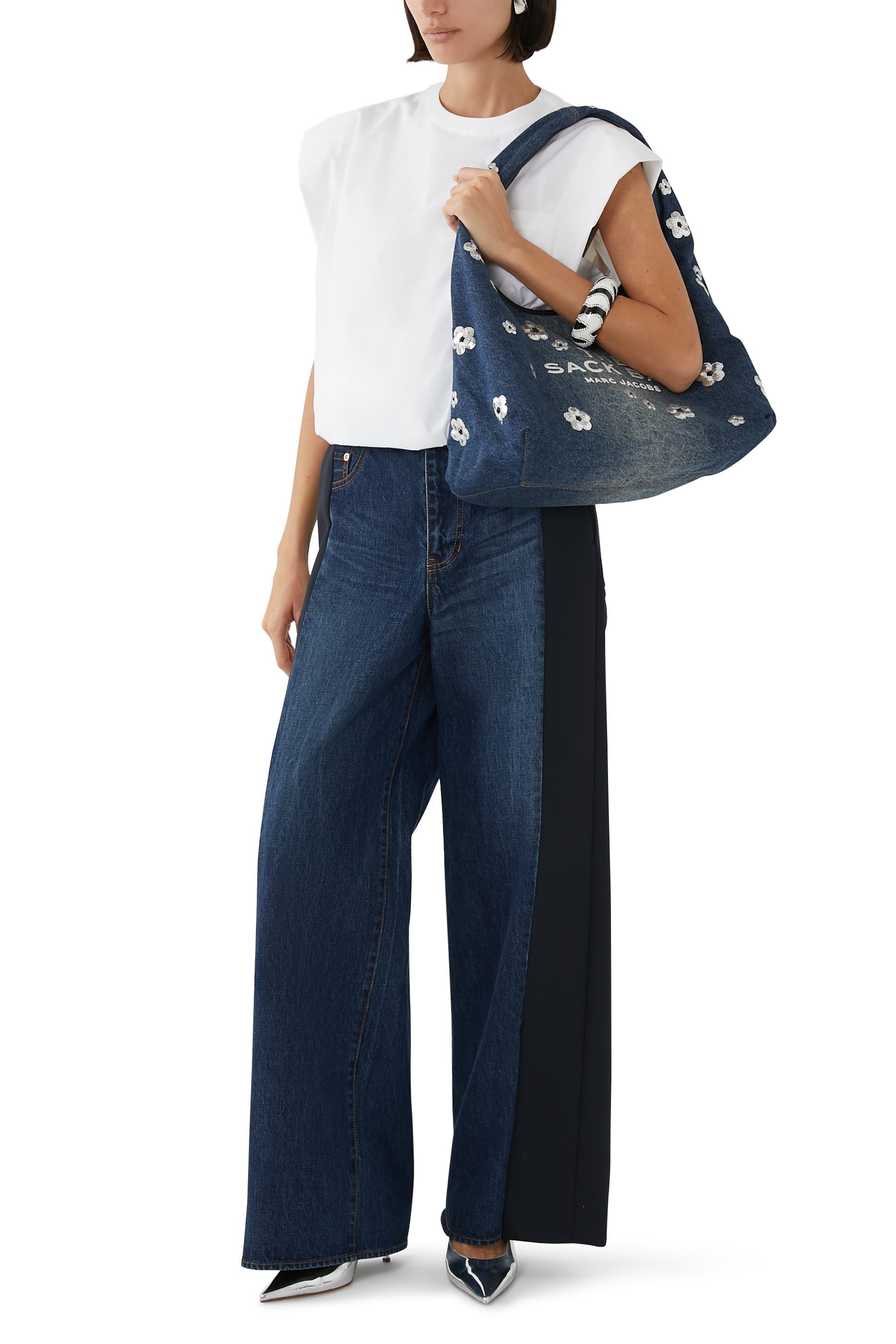 Sequin Daisy Denim Sack Bag