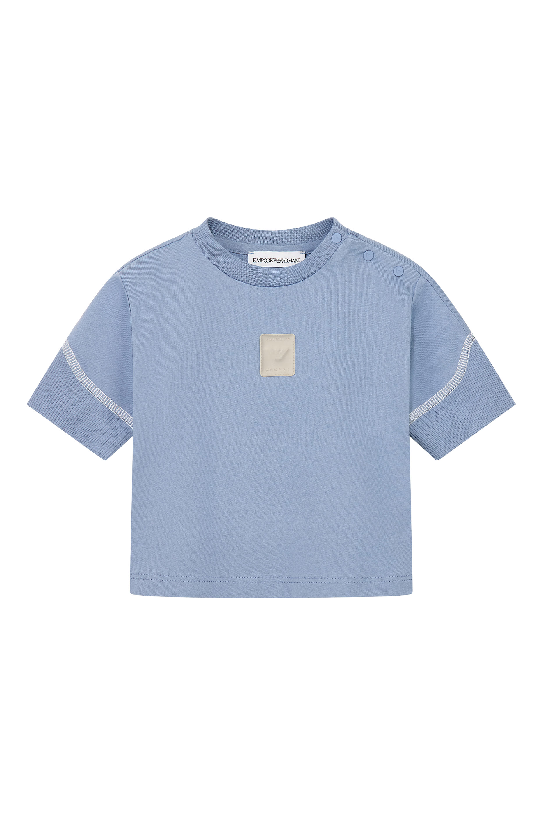 Kids Cotton Jersey T-Shirt with Shoulder Buttons & Logo Patch