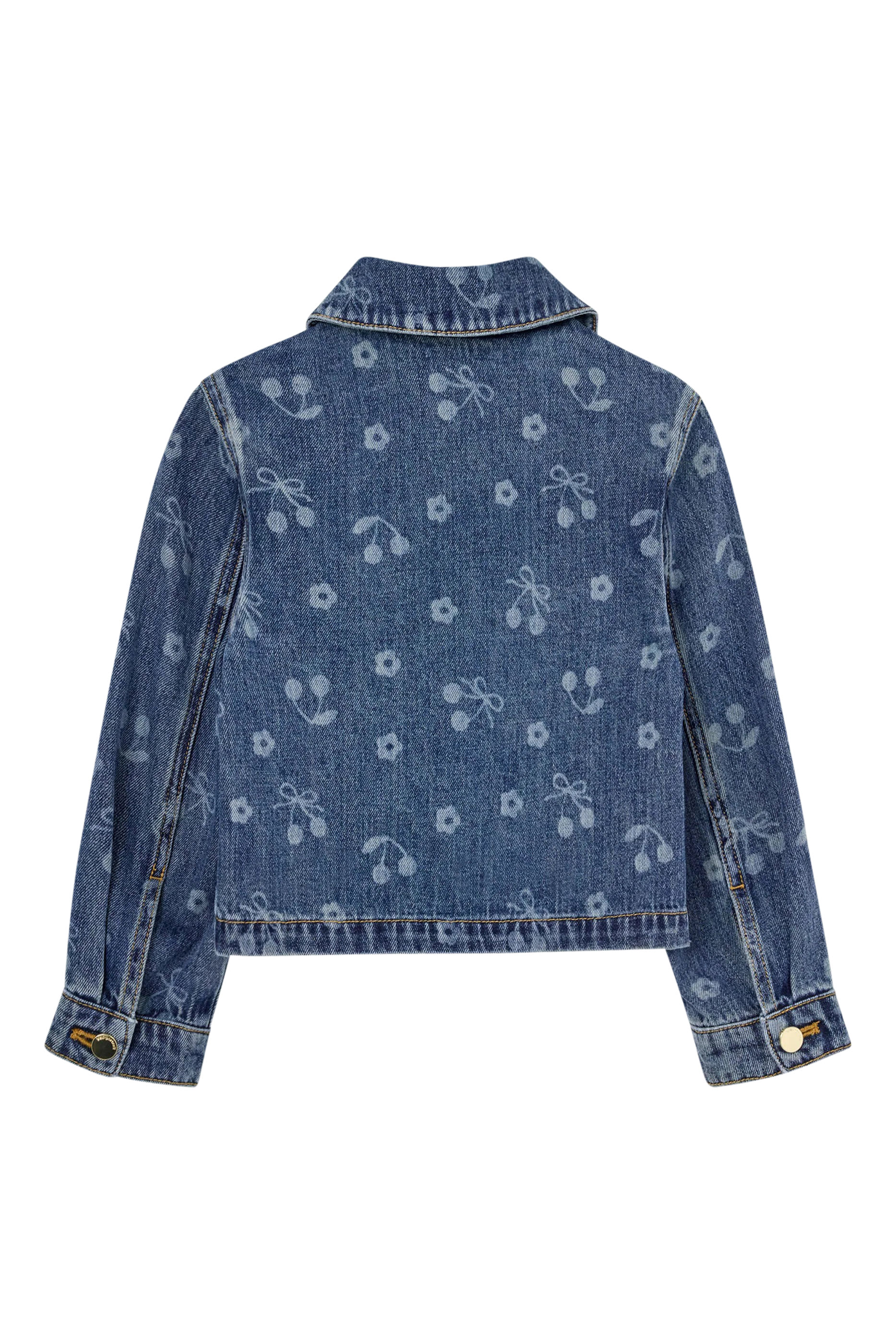 Kids Denim Cherry Bow Printed Jacket