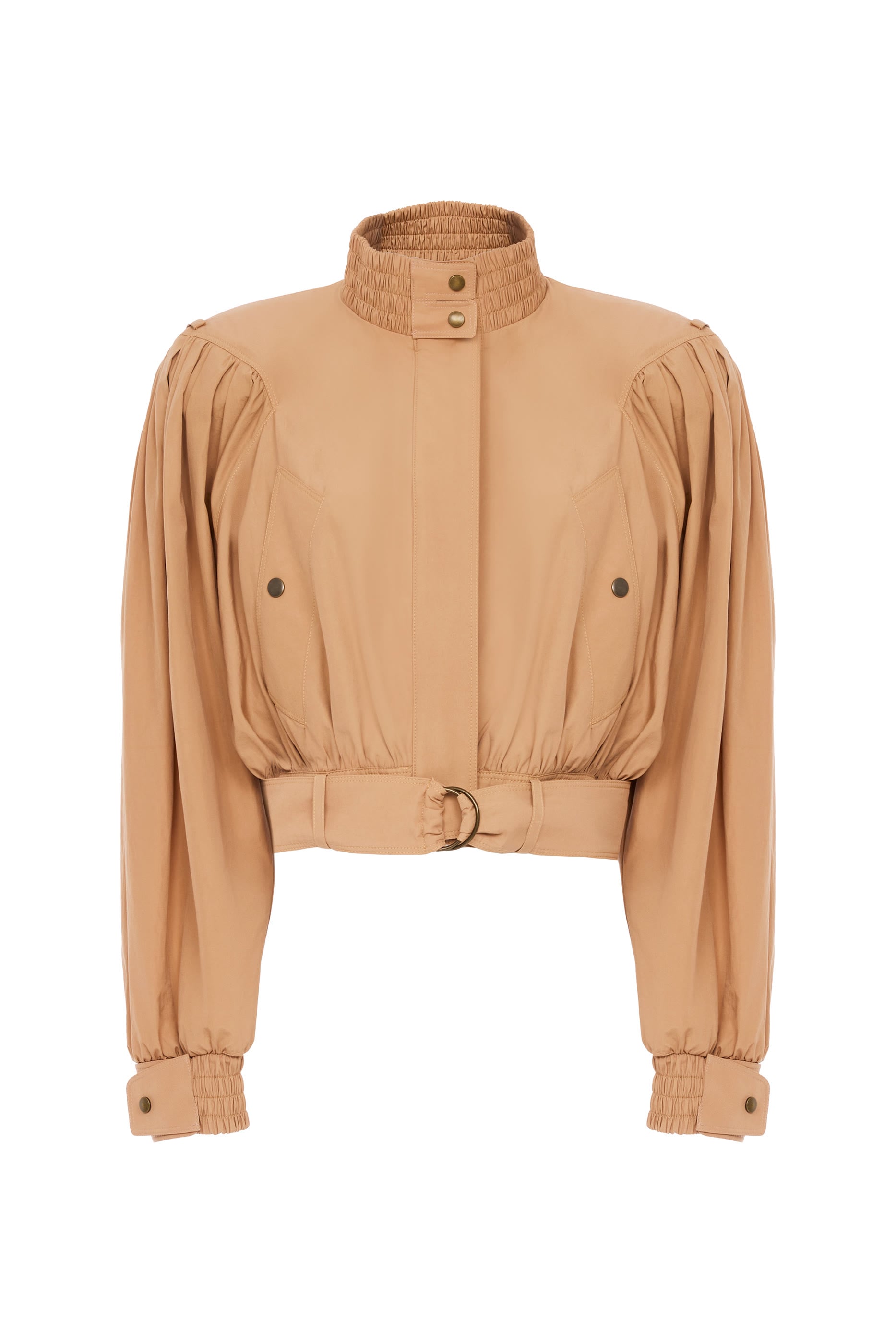 Gathered Cropped Jacket in Cotton Poplin