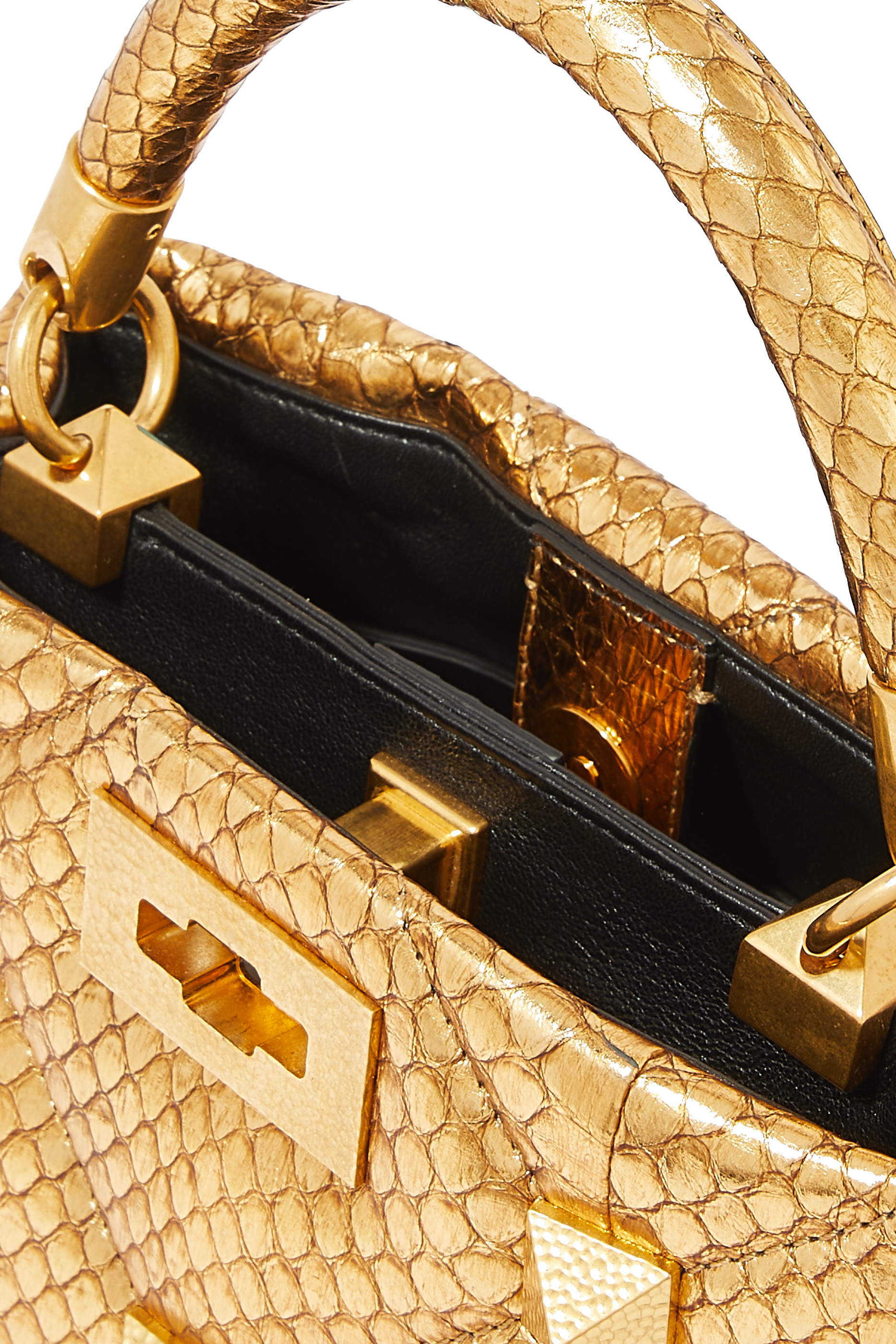 Valentino Garavani Small Roman Stud The Handle Bag In Metallic Snakeskin