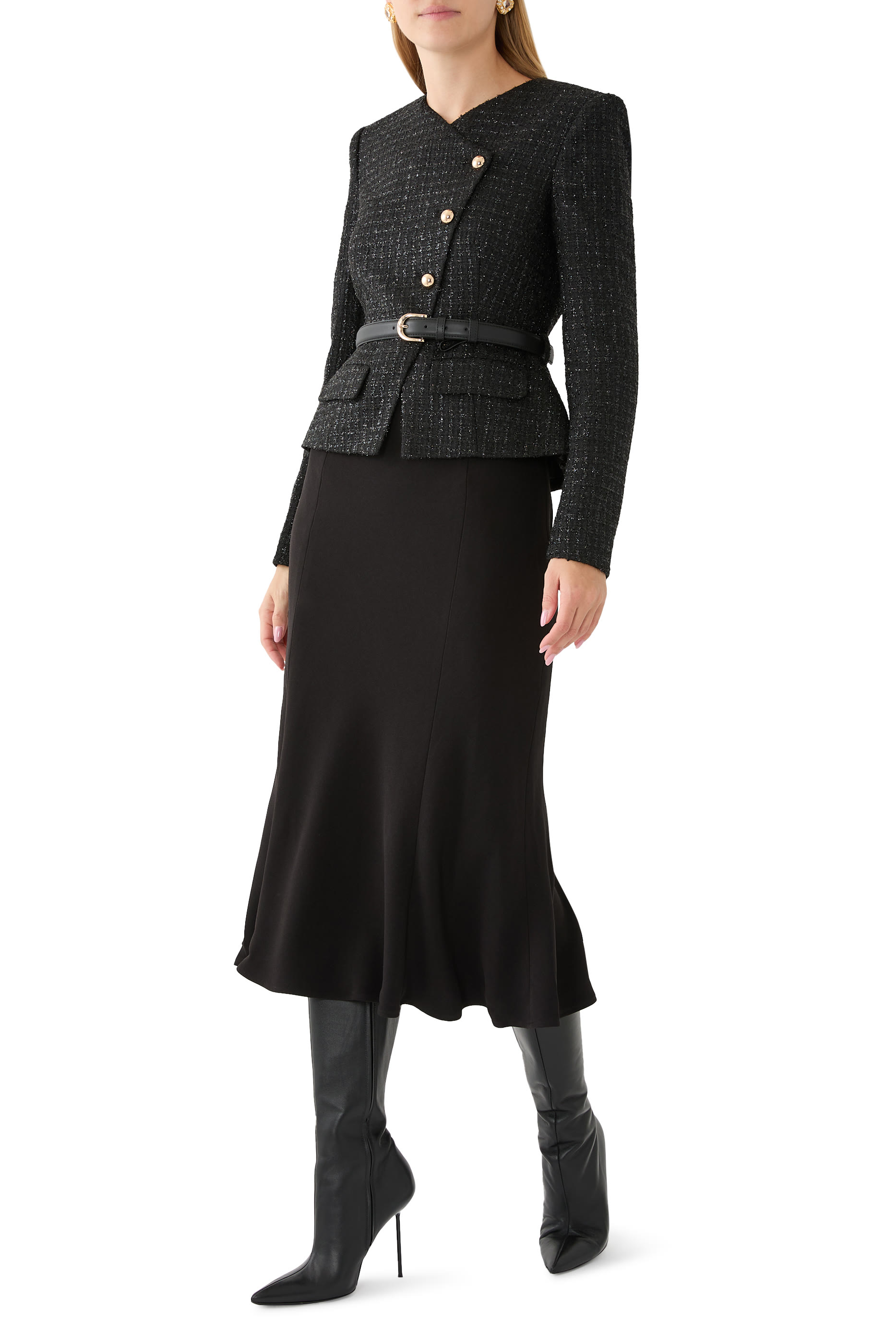 Boucle Asymmetric Midi Dress