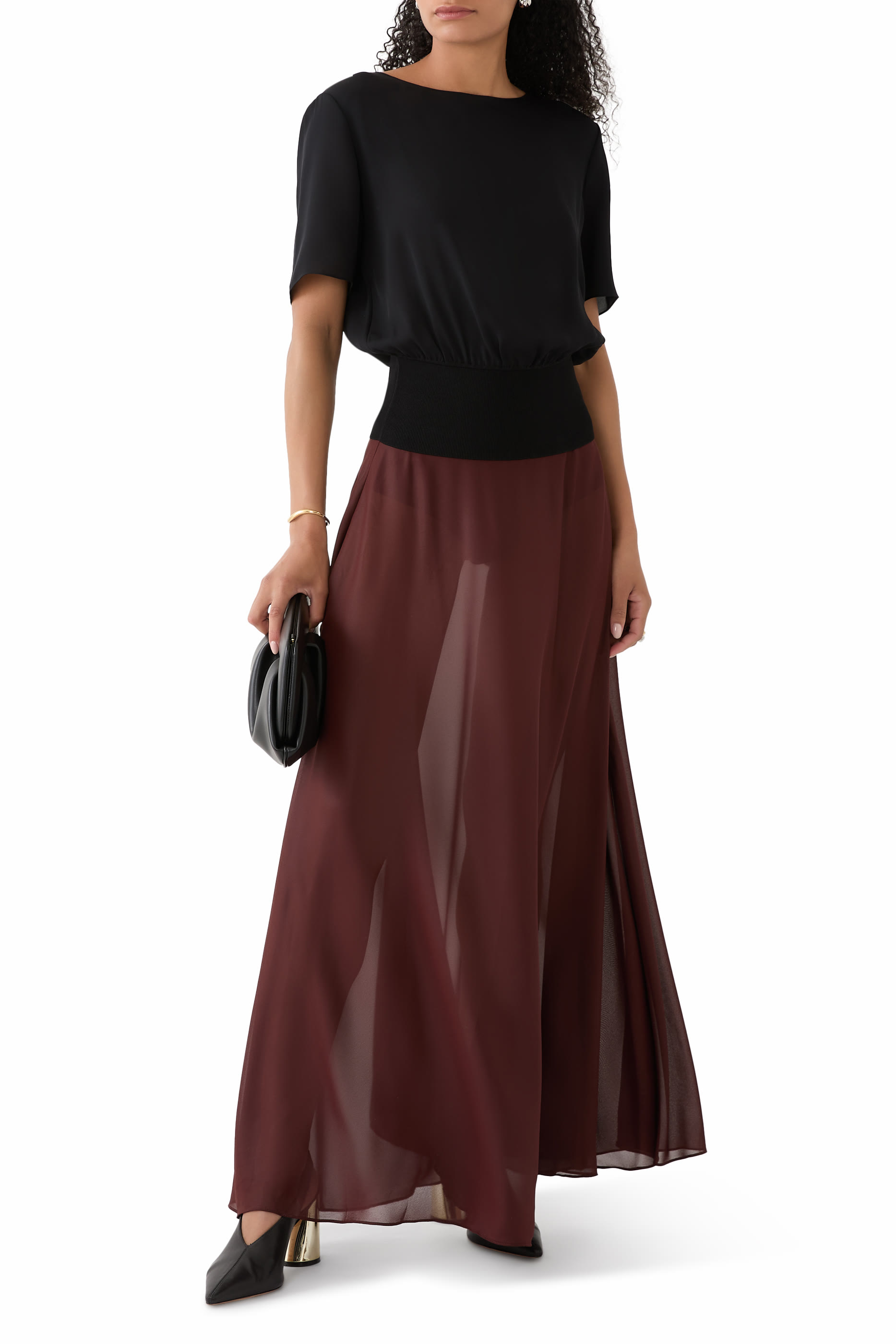 Ribbed Hem Silk Blouse