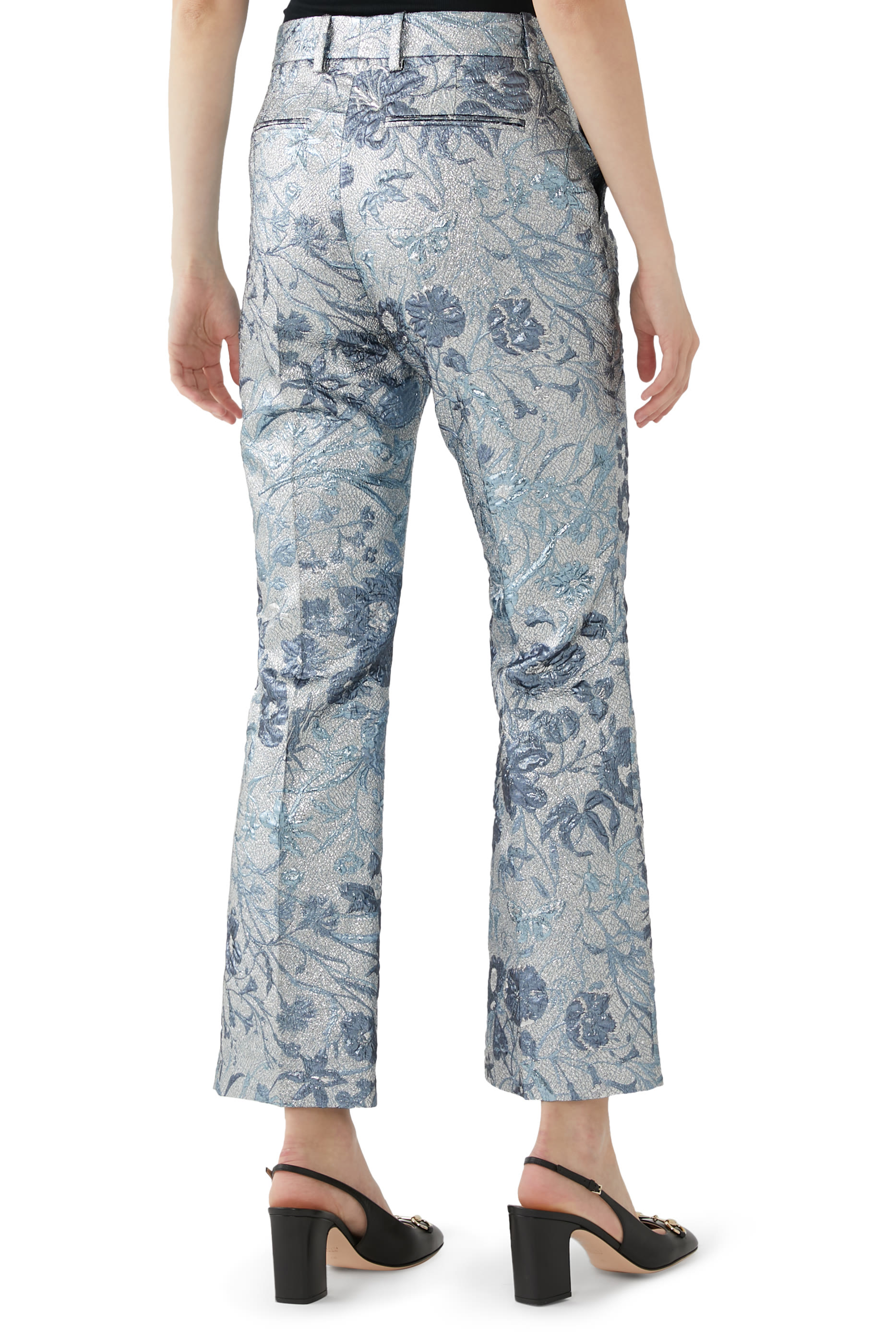 Flared Floral Lam&eacute; Brocade Pant