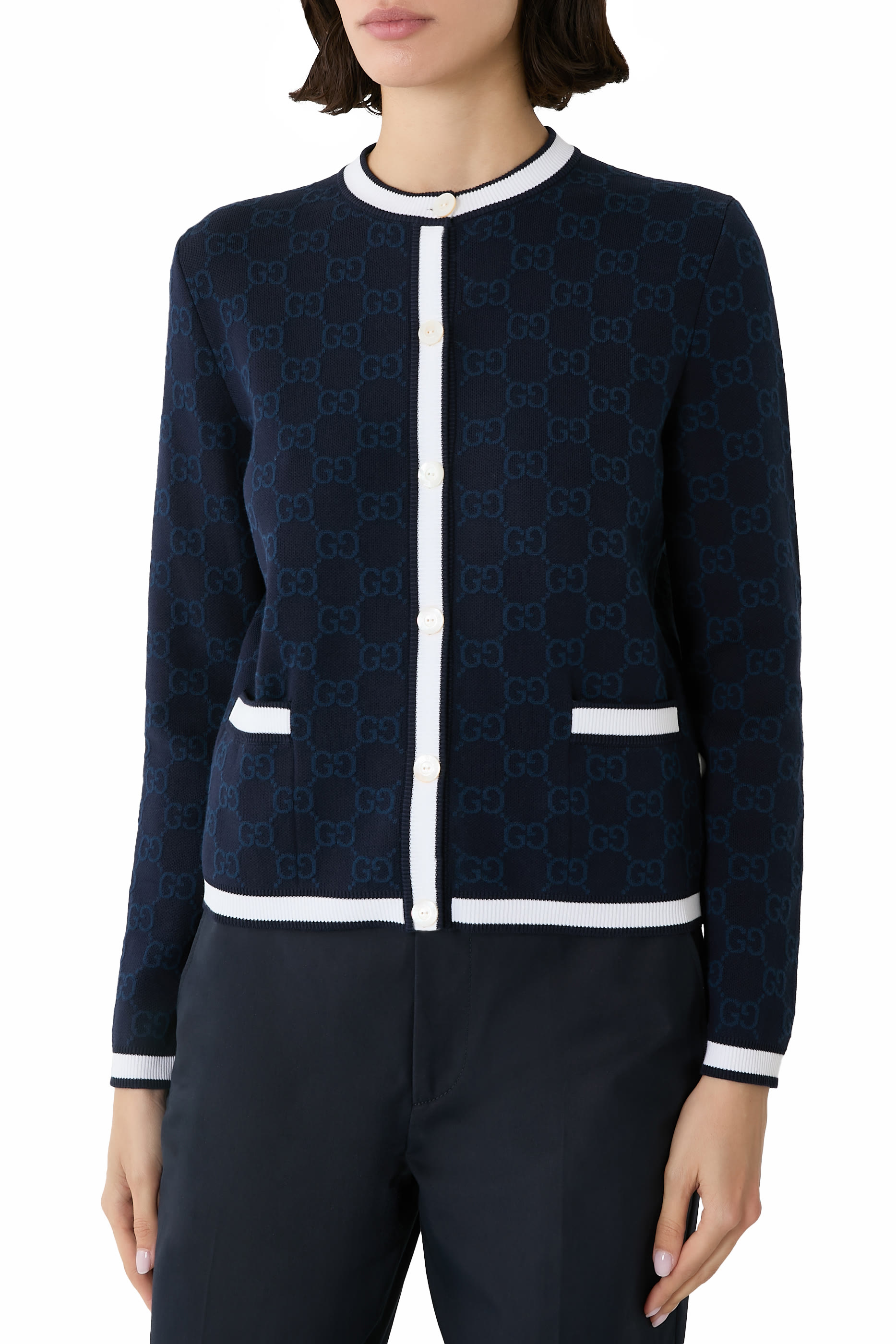 GG Fine Cotton Jacquard Cardigan